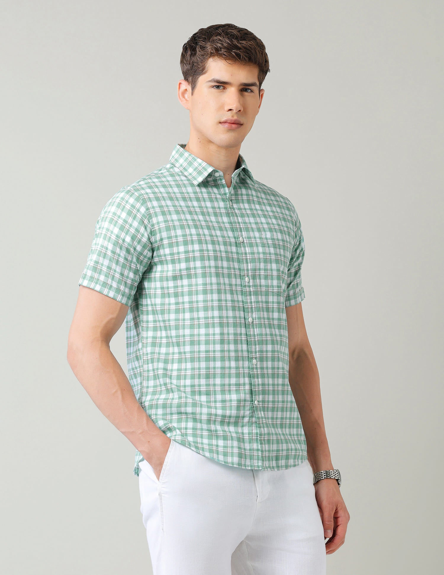 Green Tartan Checked Regular Fit Shirt