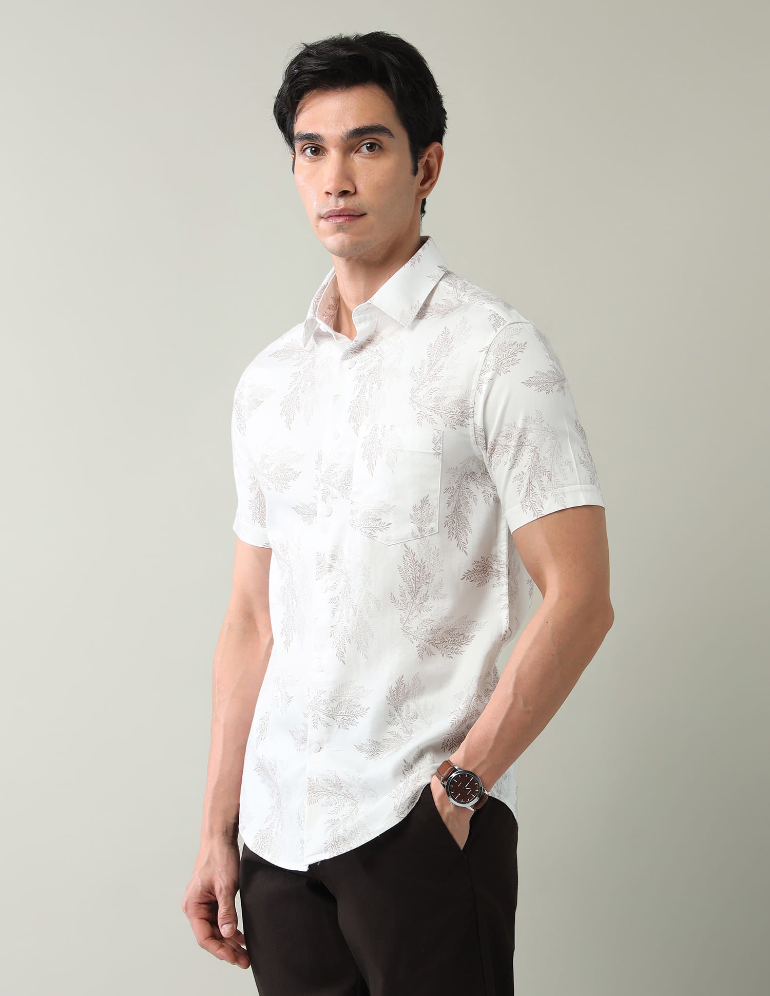 Contemporary Floral Pattern Twill Slim Fit Shirt