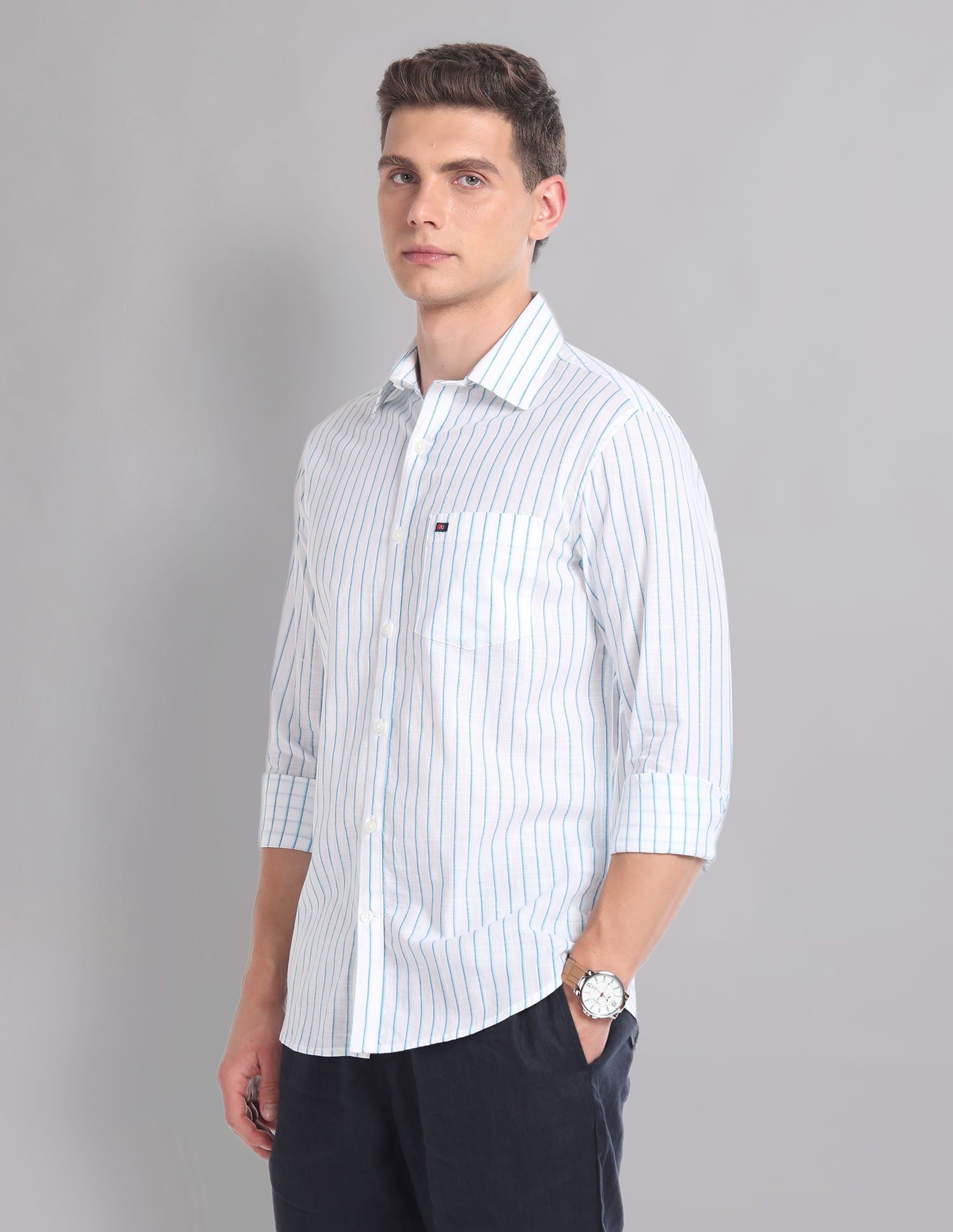 Office Switch Vertical Stripe Cotton Summer Shirt
