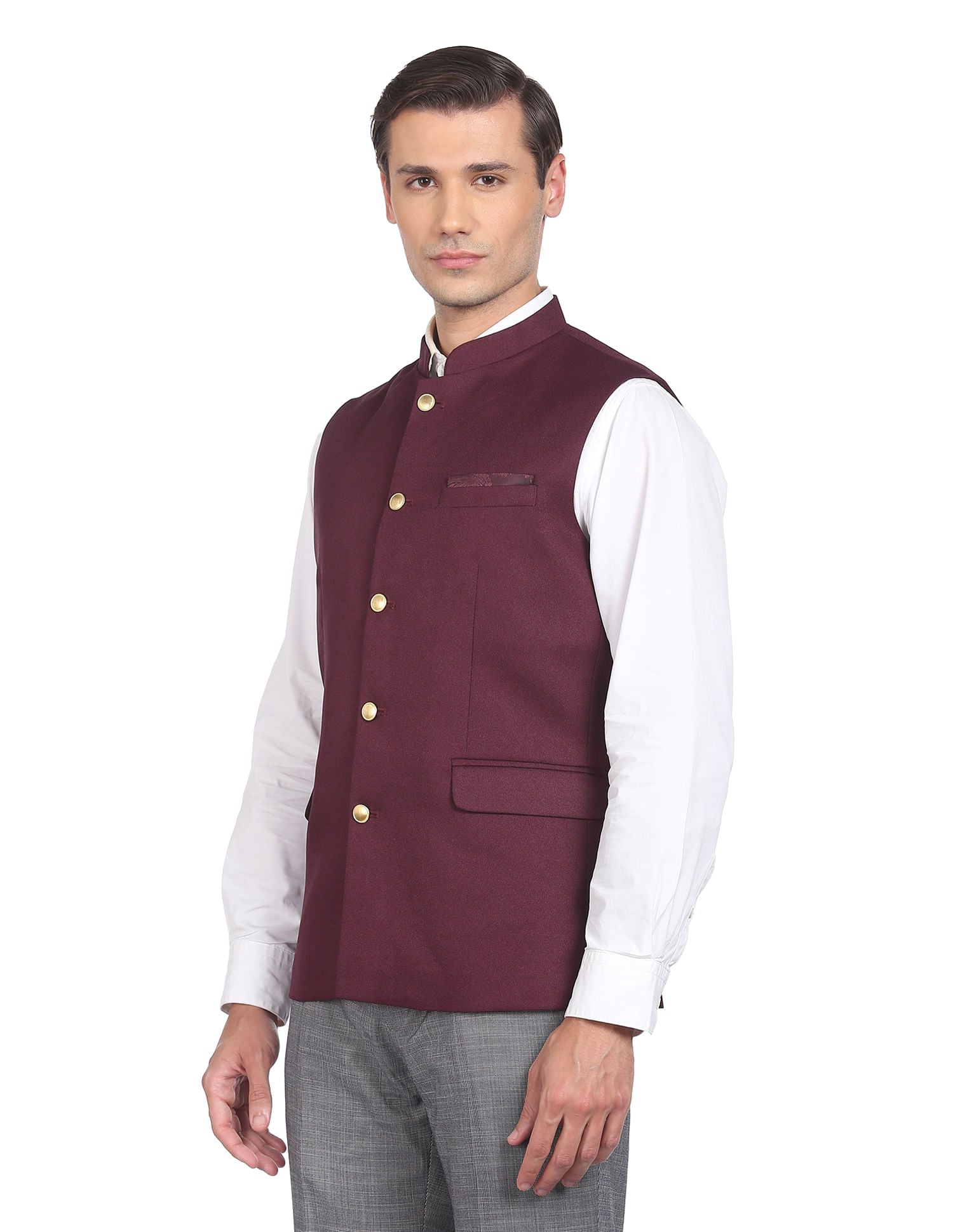 Fashion-Edged Textured Tailored Regular Fit Nehru Jacket