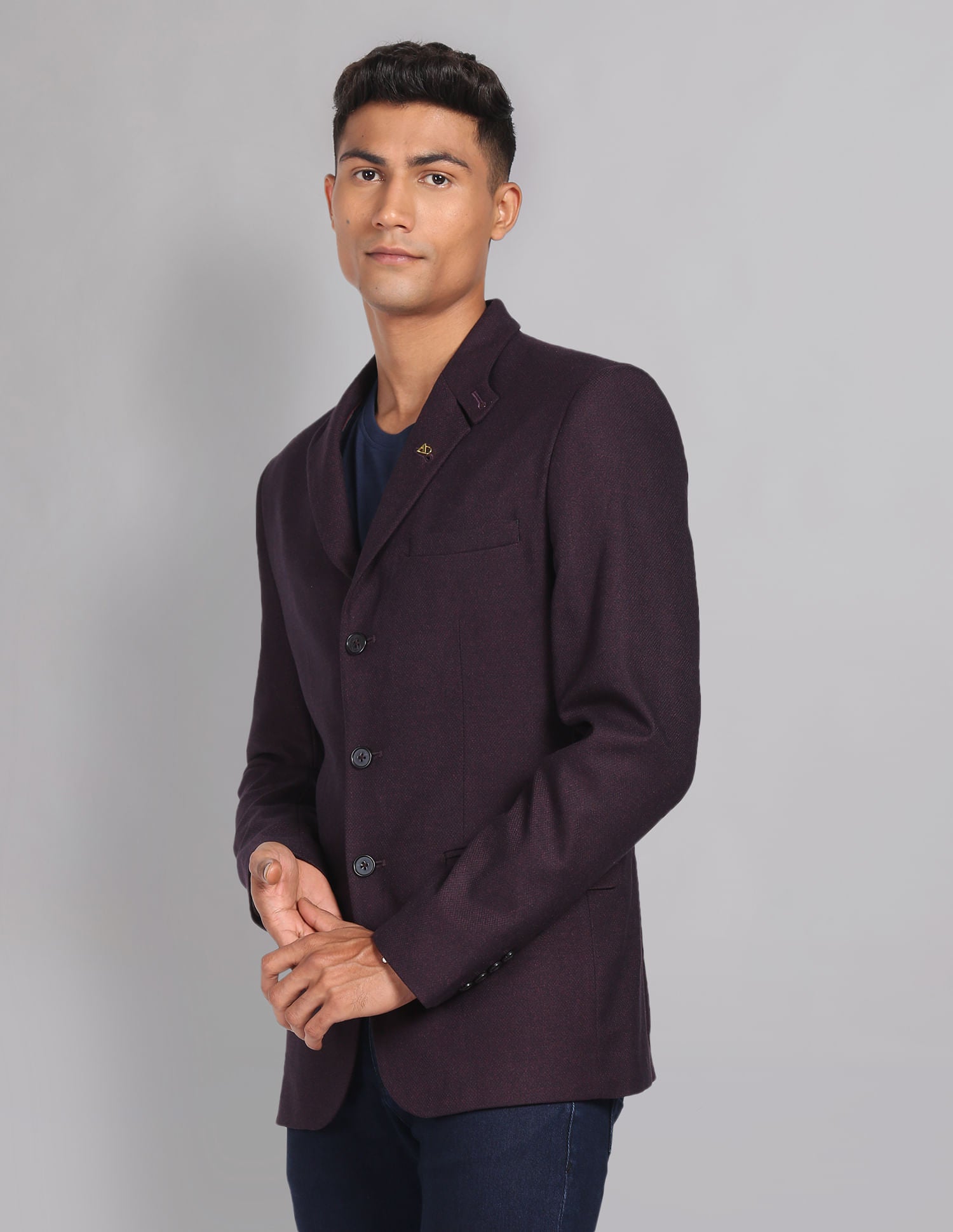Power-Edged Dobby Convertible Collar Blazer