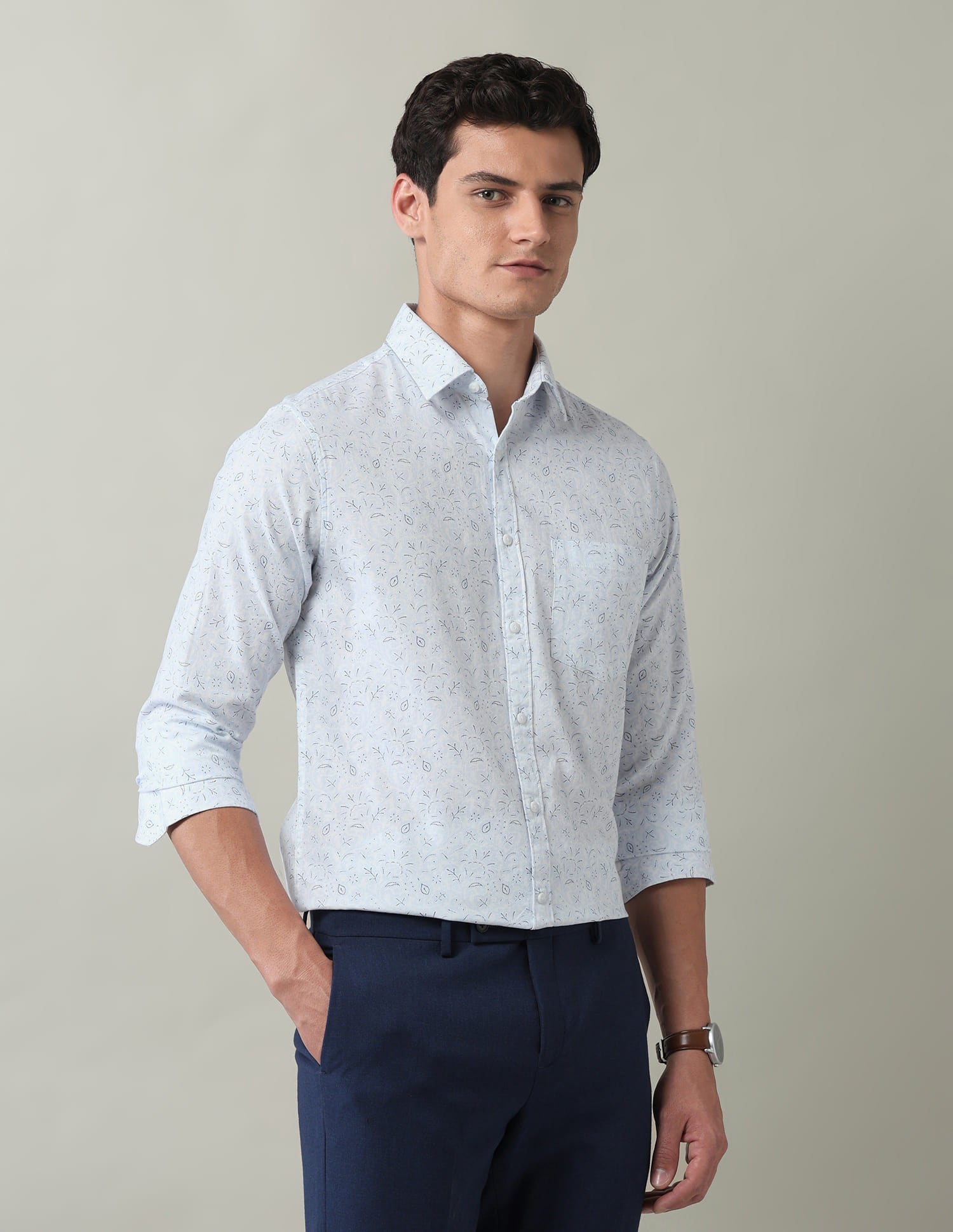 Floral Printed Slim Fit Dobby Shirt