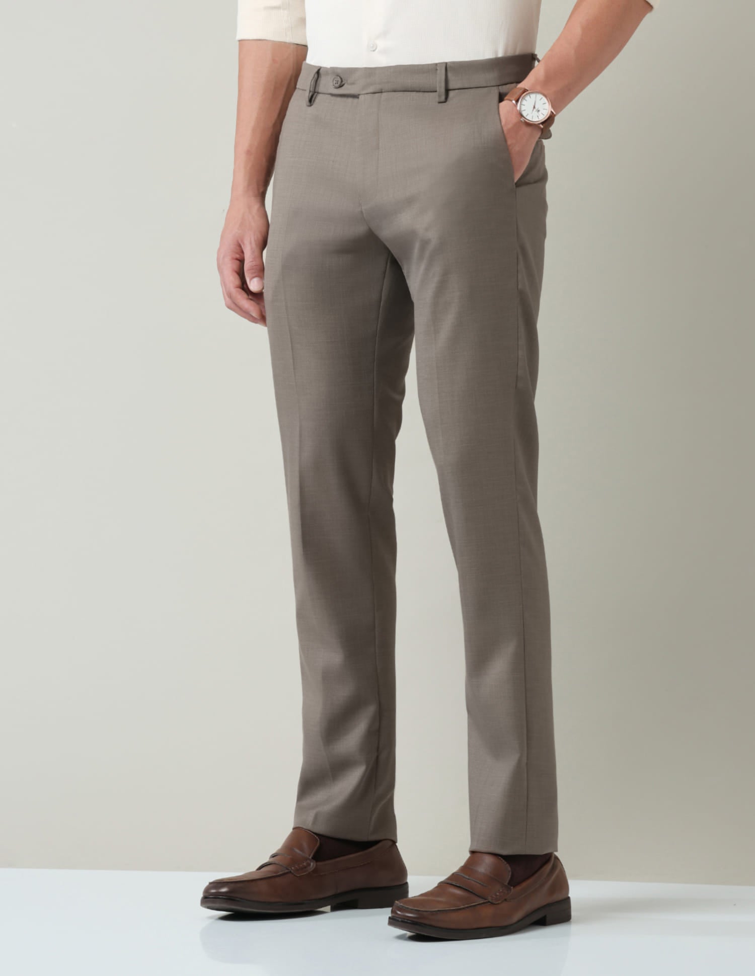 Work Essentials Solid Slim Fit Dobby Trousers