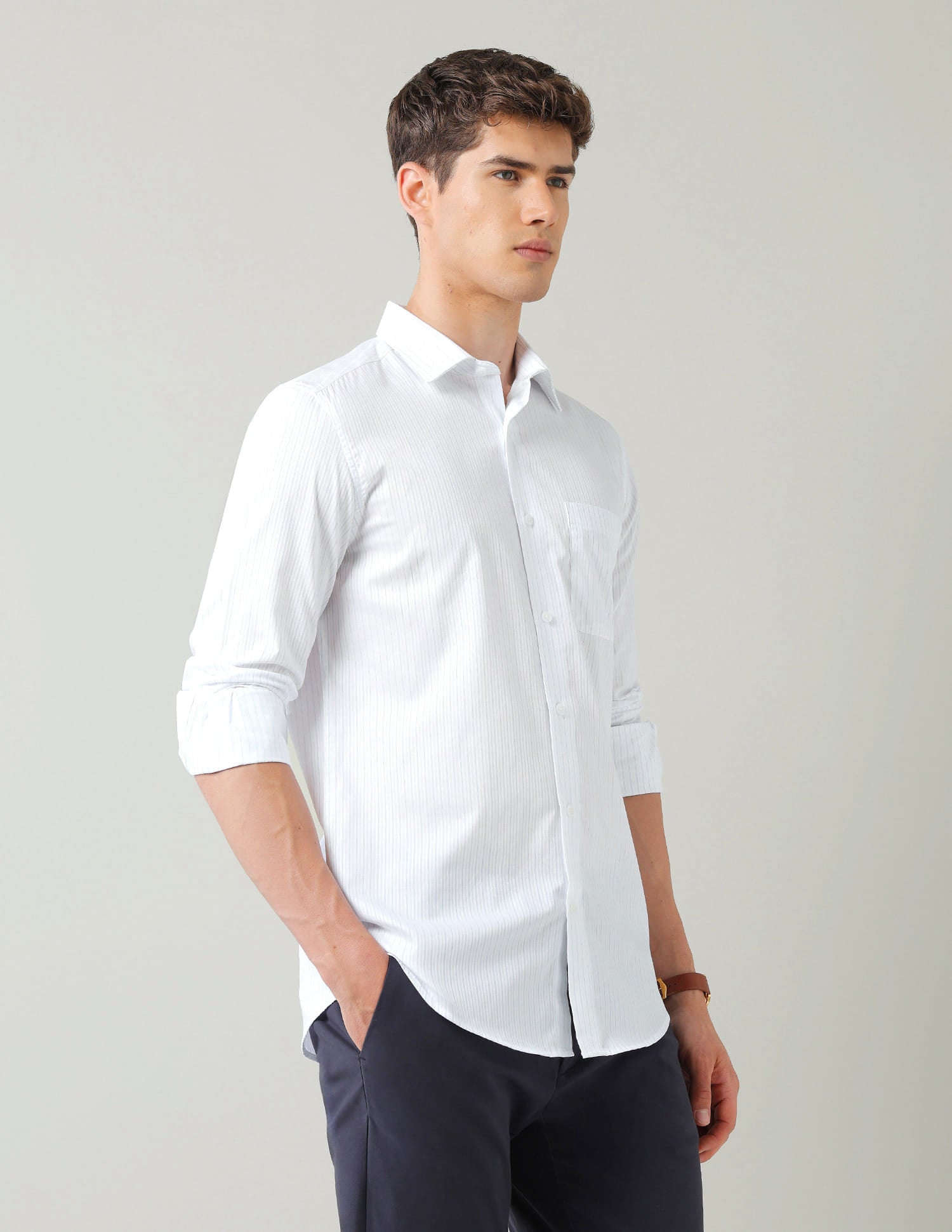 Vertical Striped Dobby Weave Regular Fit Shirt
