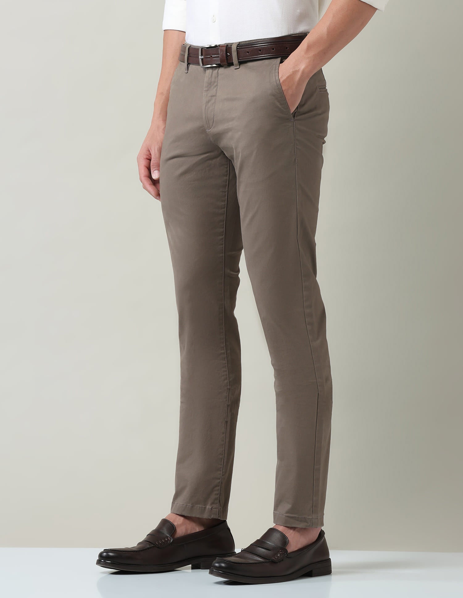 Work Essentials Solid Slim Fit Dobby Trousers