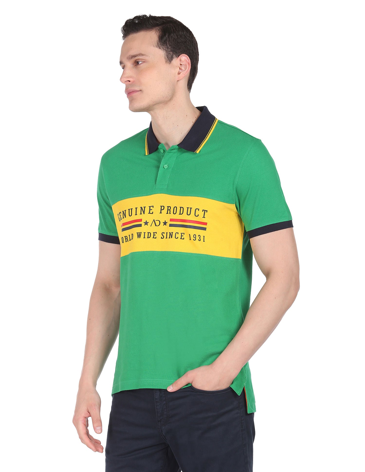 Regular Cotton Colour Block Polo Shirt