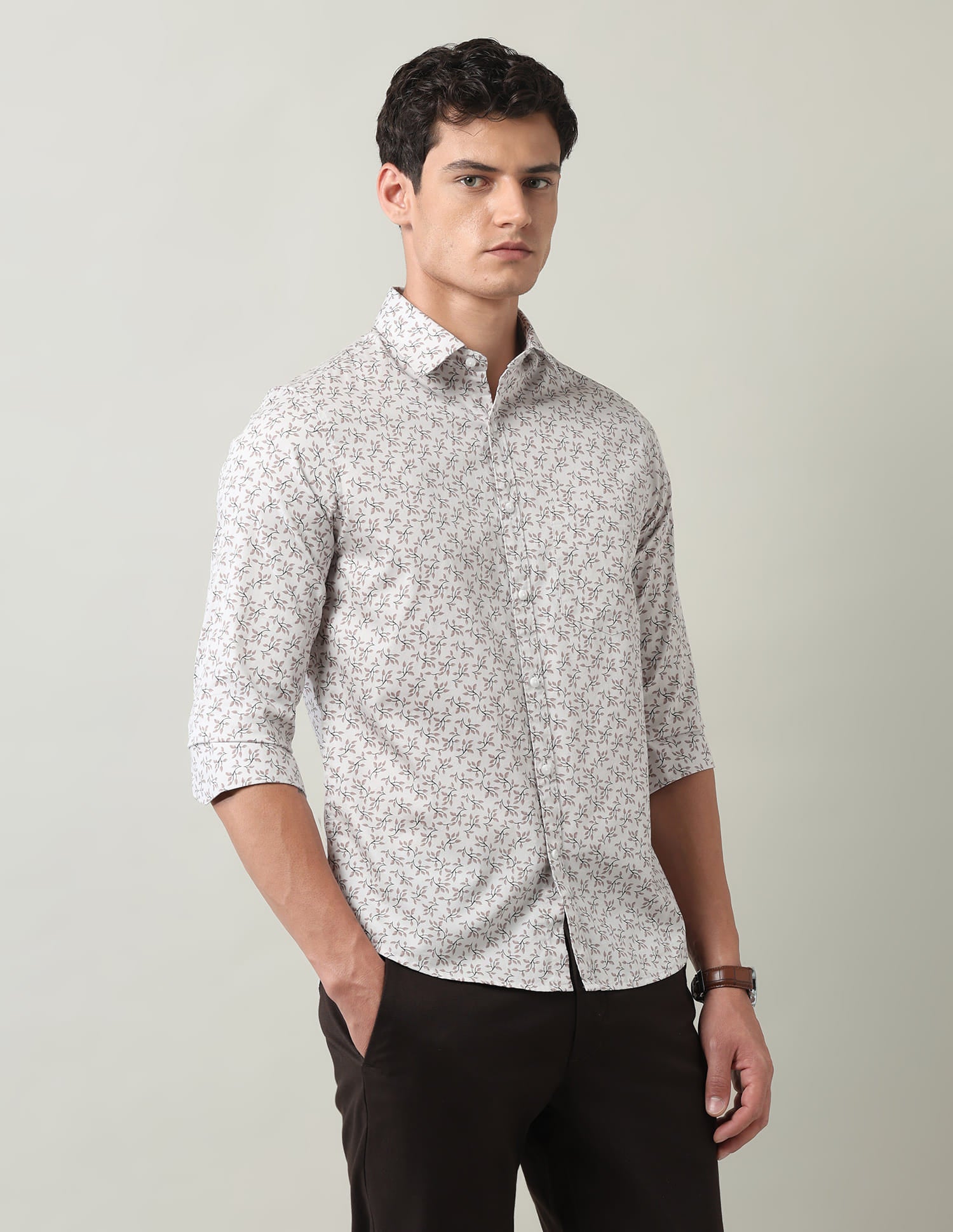 Everyday Luxe Floral Printed Slim Fit Twill Shirt