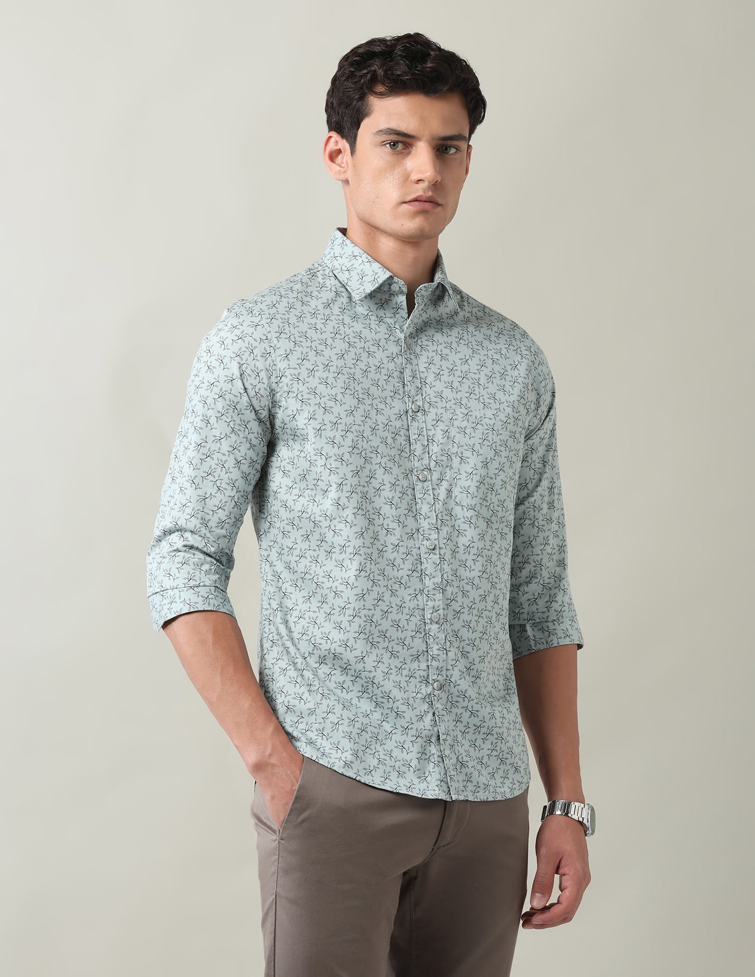 Everyday Luxe Floral Printed Slim Fit Twill Shirt