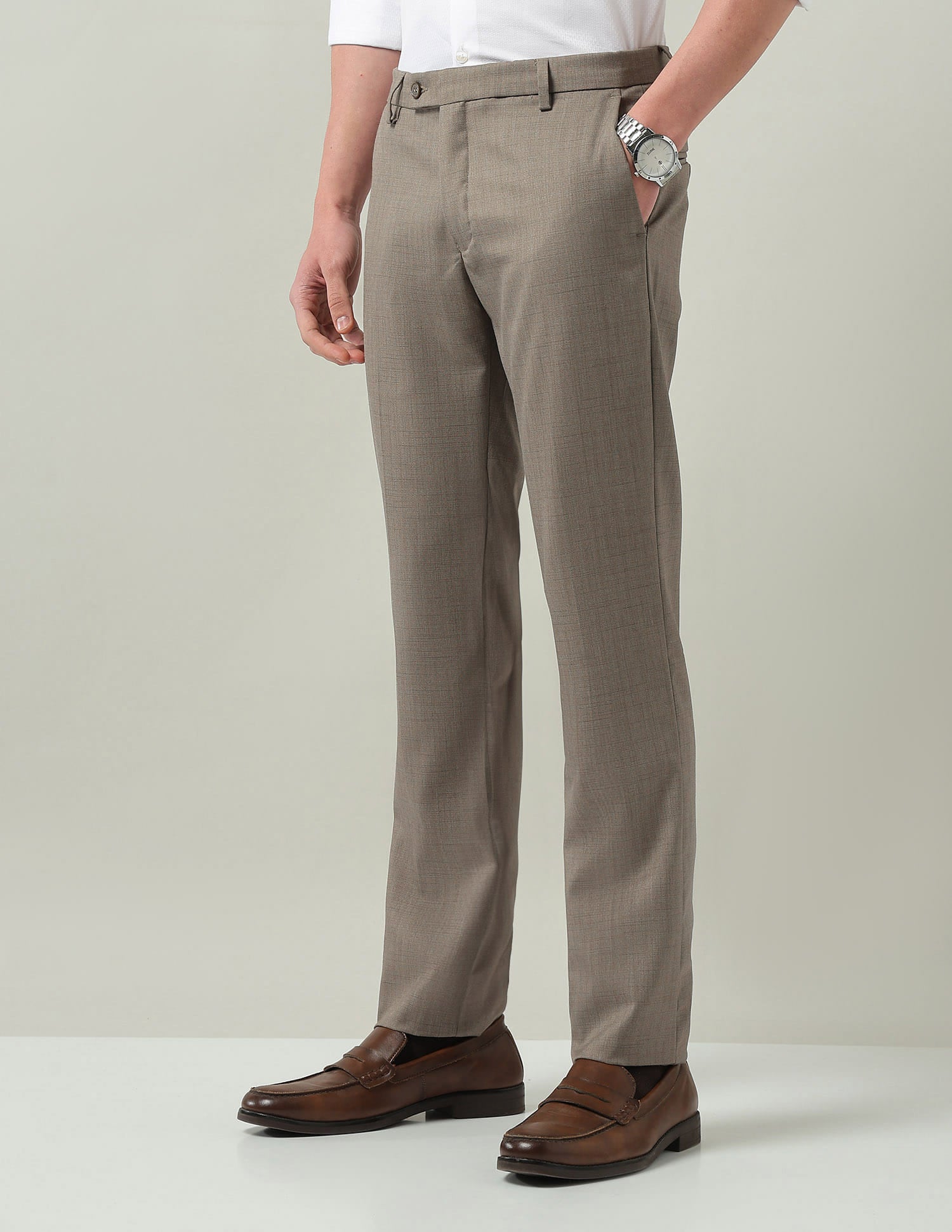 Solid Mid Rise Regular Fit Trousers
