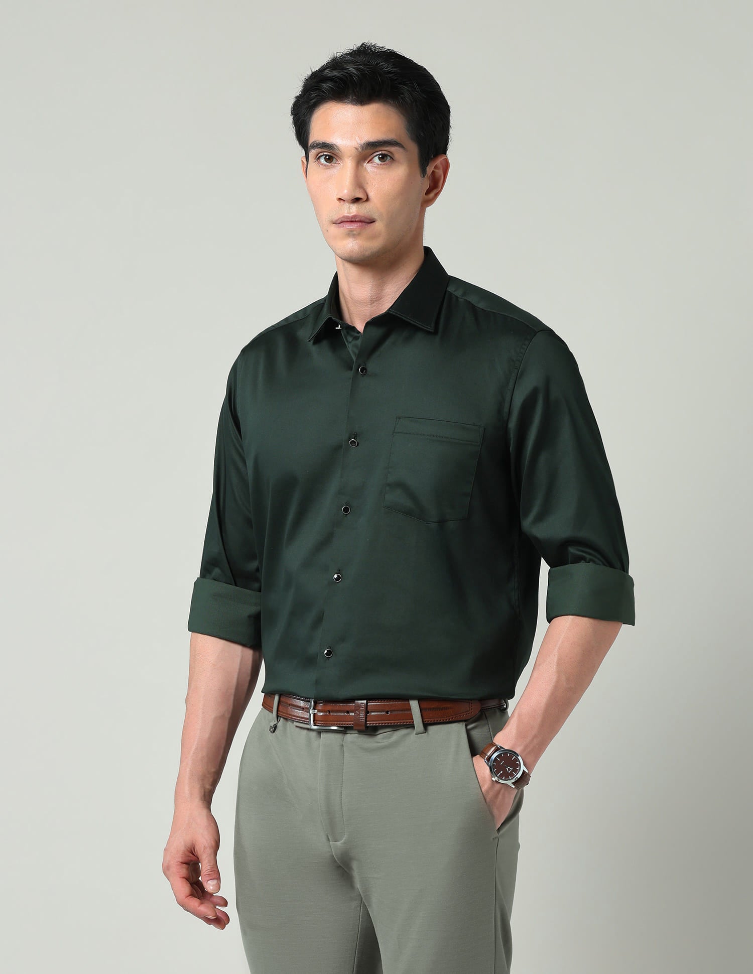 Comfort Alchemy Solid Satin Slim Fit Shirt