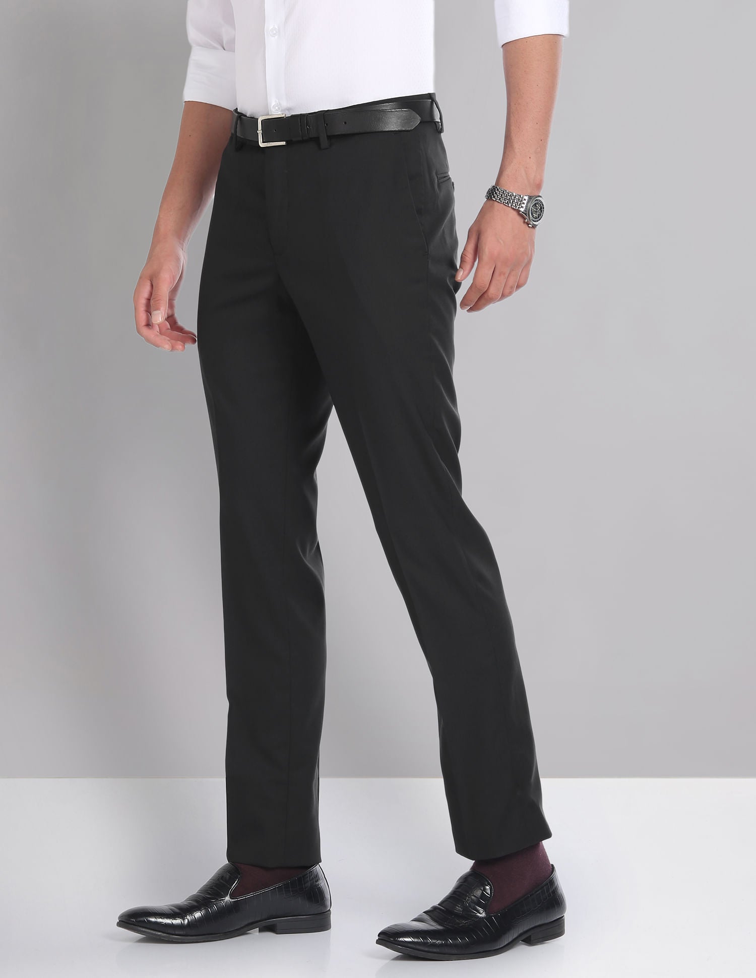 Mid Rise Dobby Weave Trousers