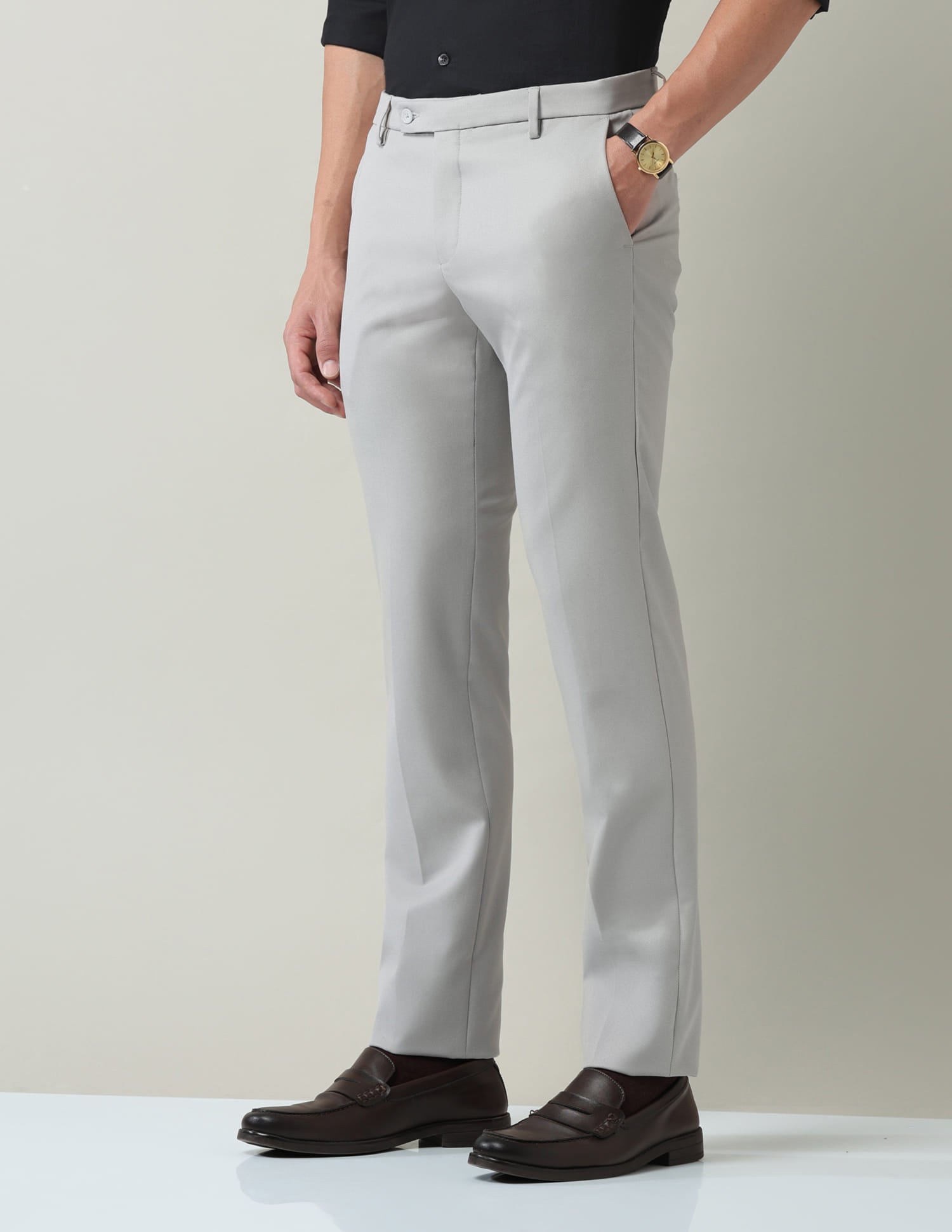 Work Essentials Solid Slim Fit Dobby Trousers