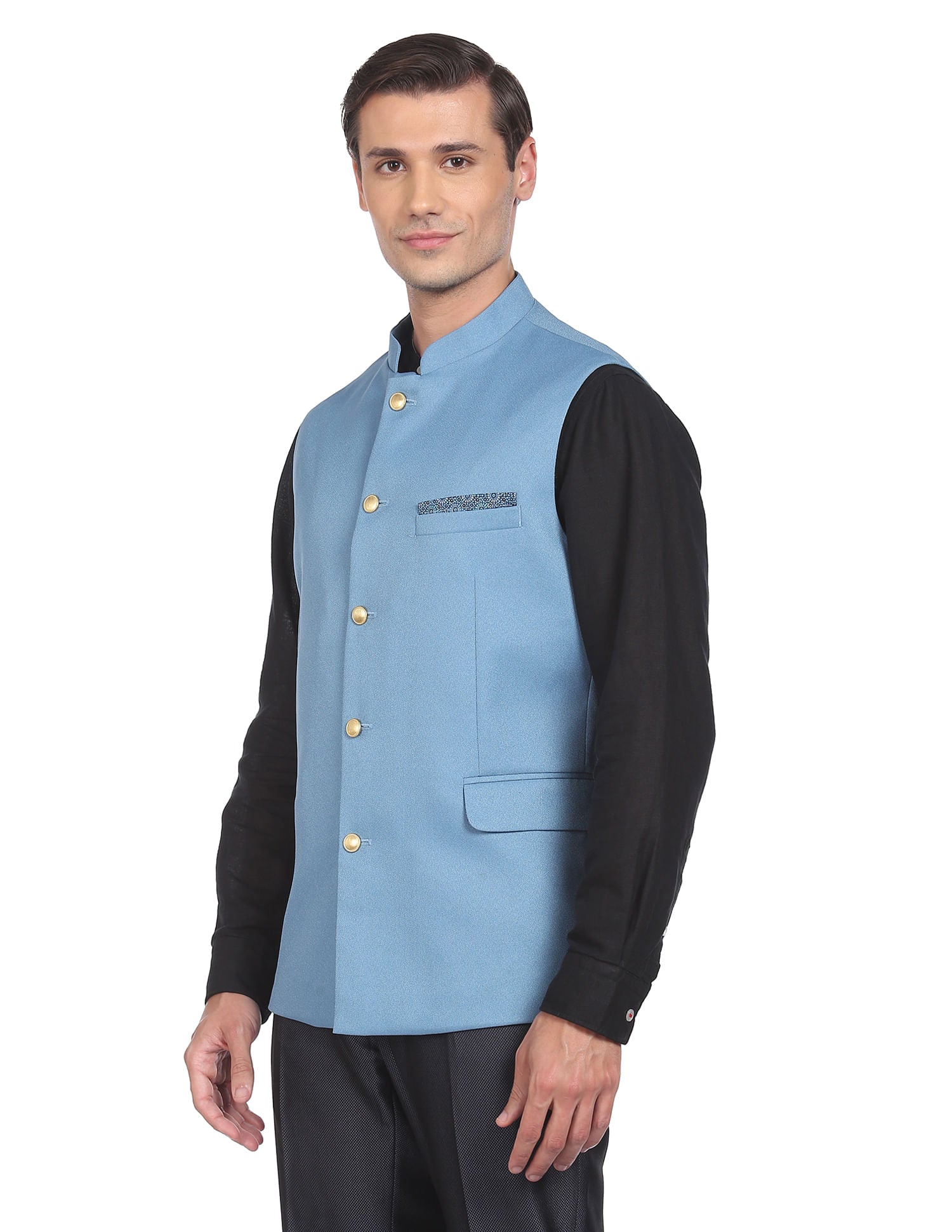 Fashion-Edged Textured Tailored Regular Fit Nehru Jacket