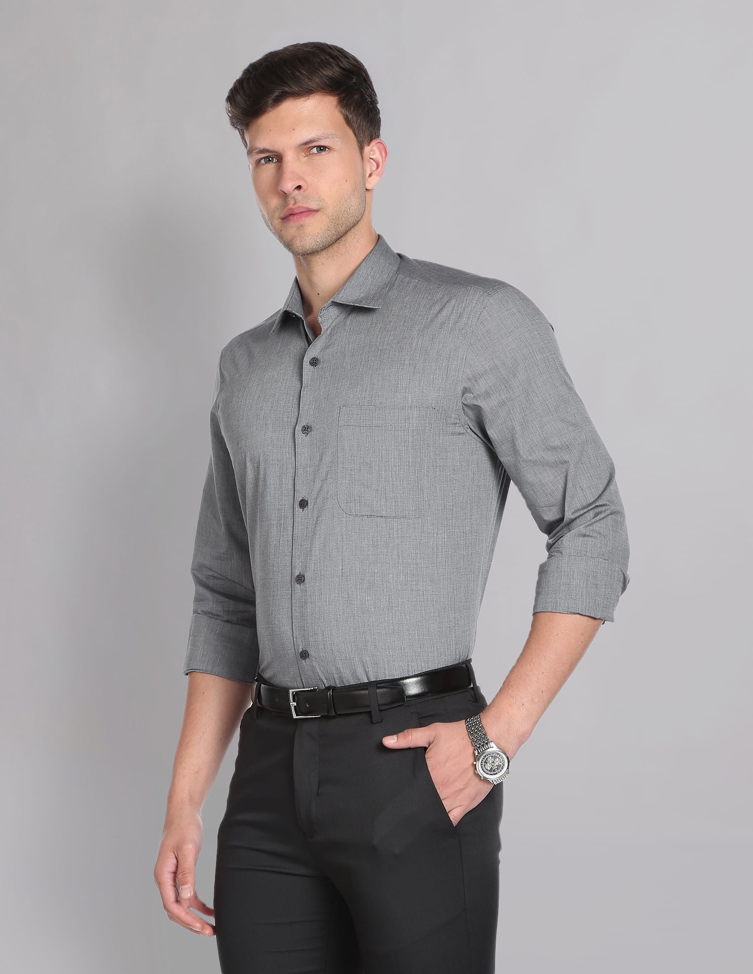 Power Heritage Solid Cotton Formal Shirt with Cutaway Collar