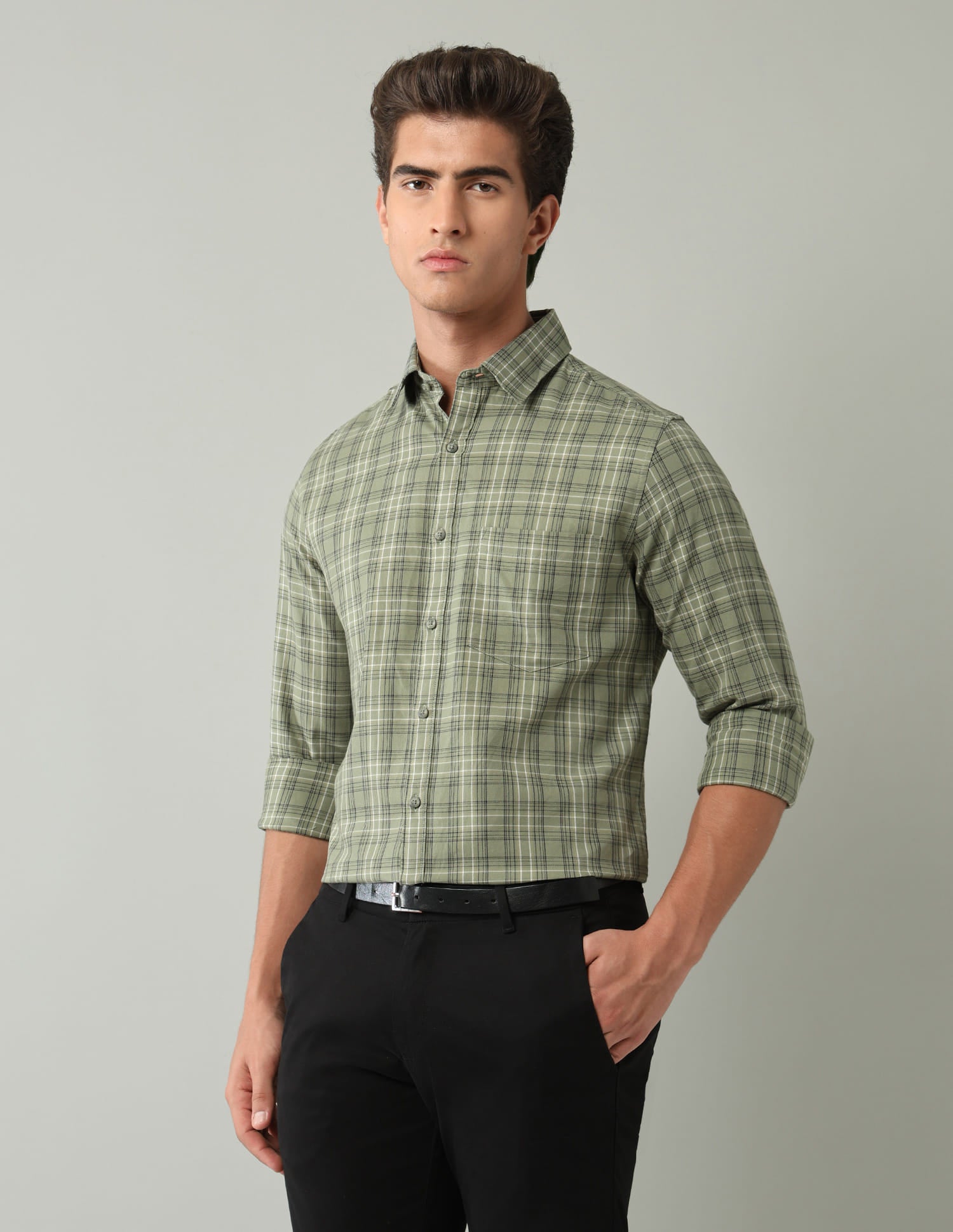 Green Tartan Checked Modern Slim Fit Shirt
