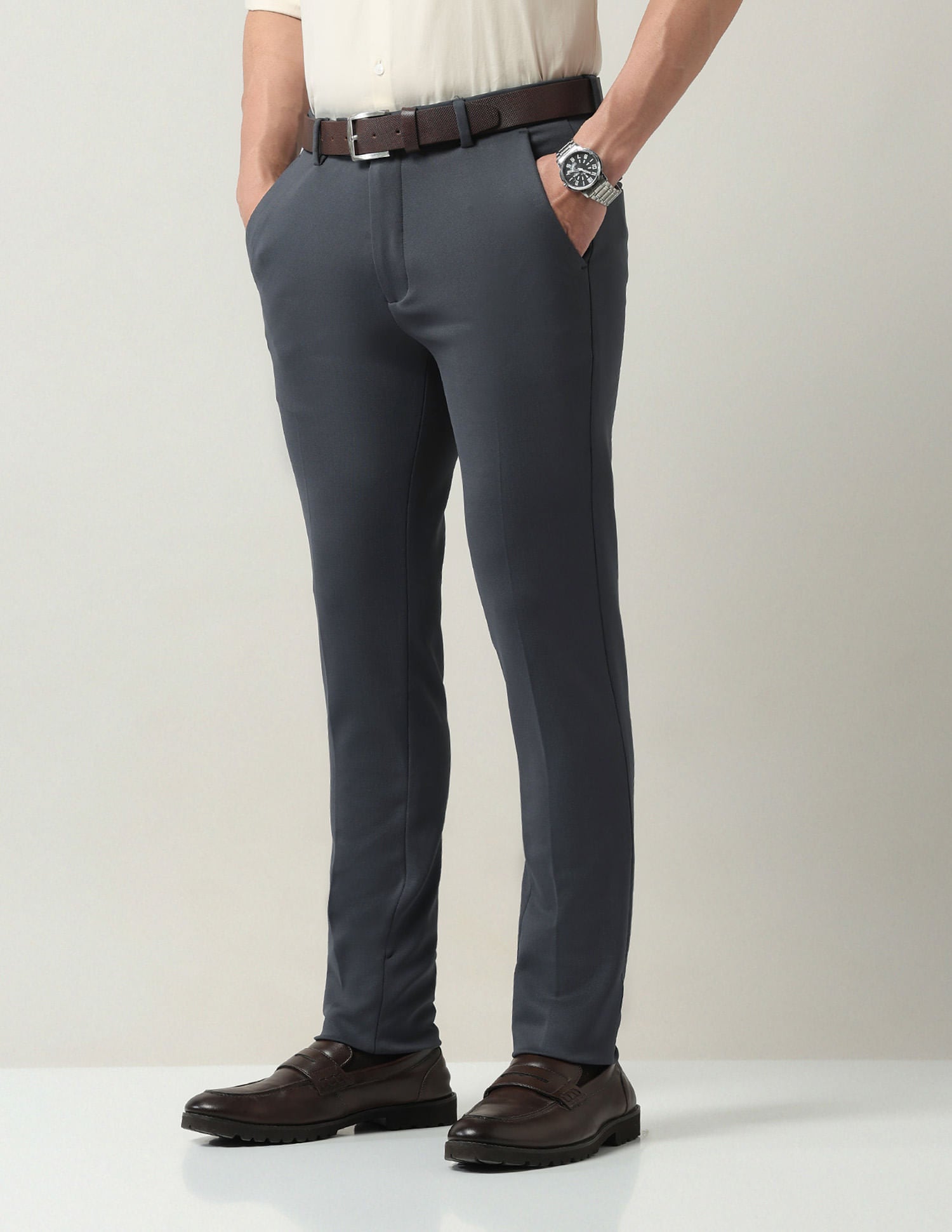 Elevated Daily Wear Slim Fit Solid Trousers
