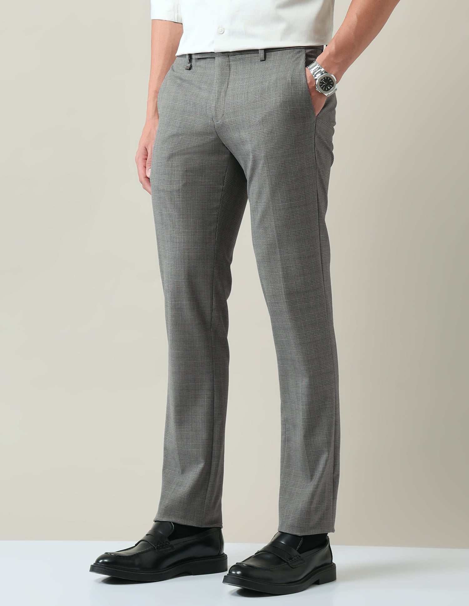 Checked Dobby Regular Fit Trousers