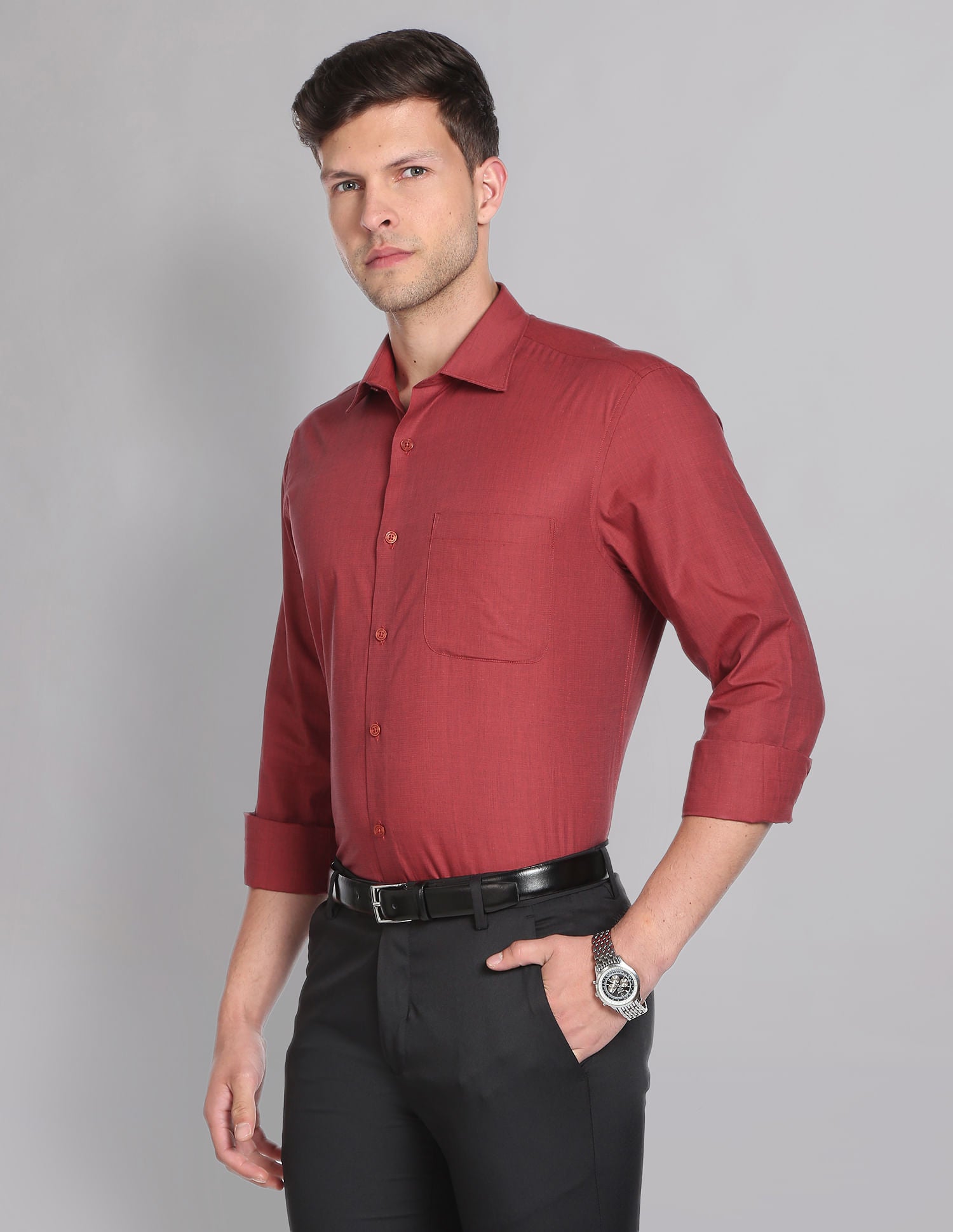 Power Heritage Solid Cotton Formal Shirt with Cutaway Collar