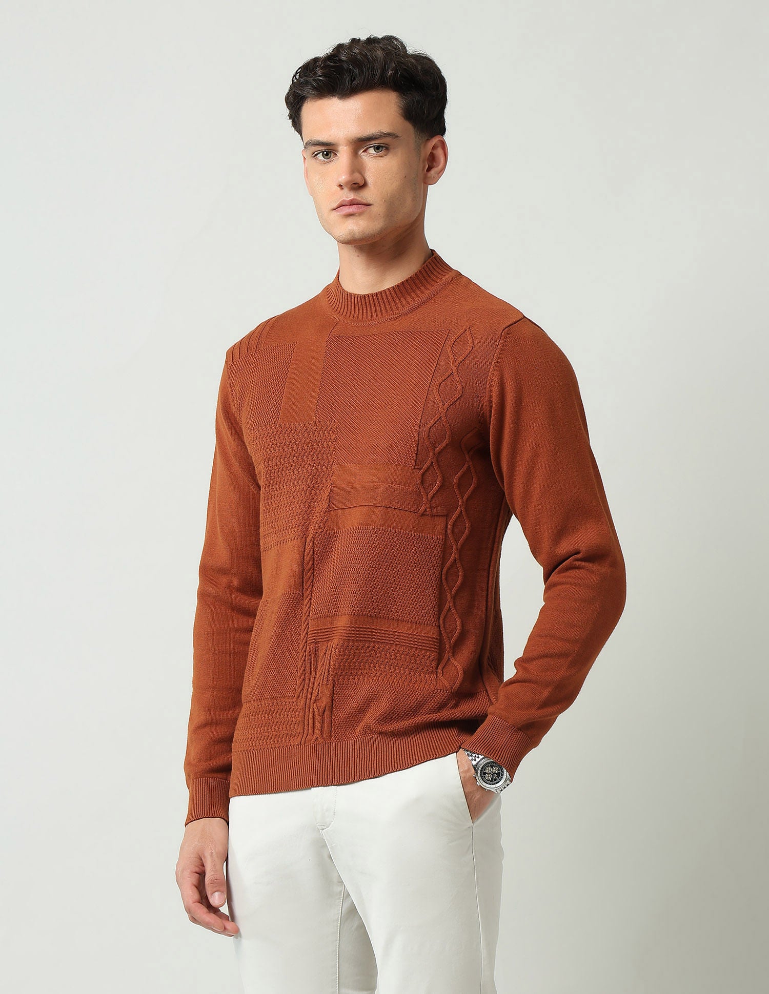 Styled-Edged Modern Slim Fit Textured Sweater