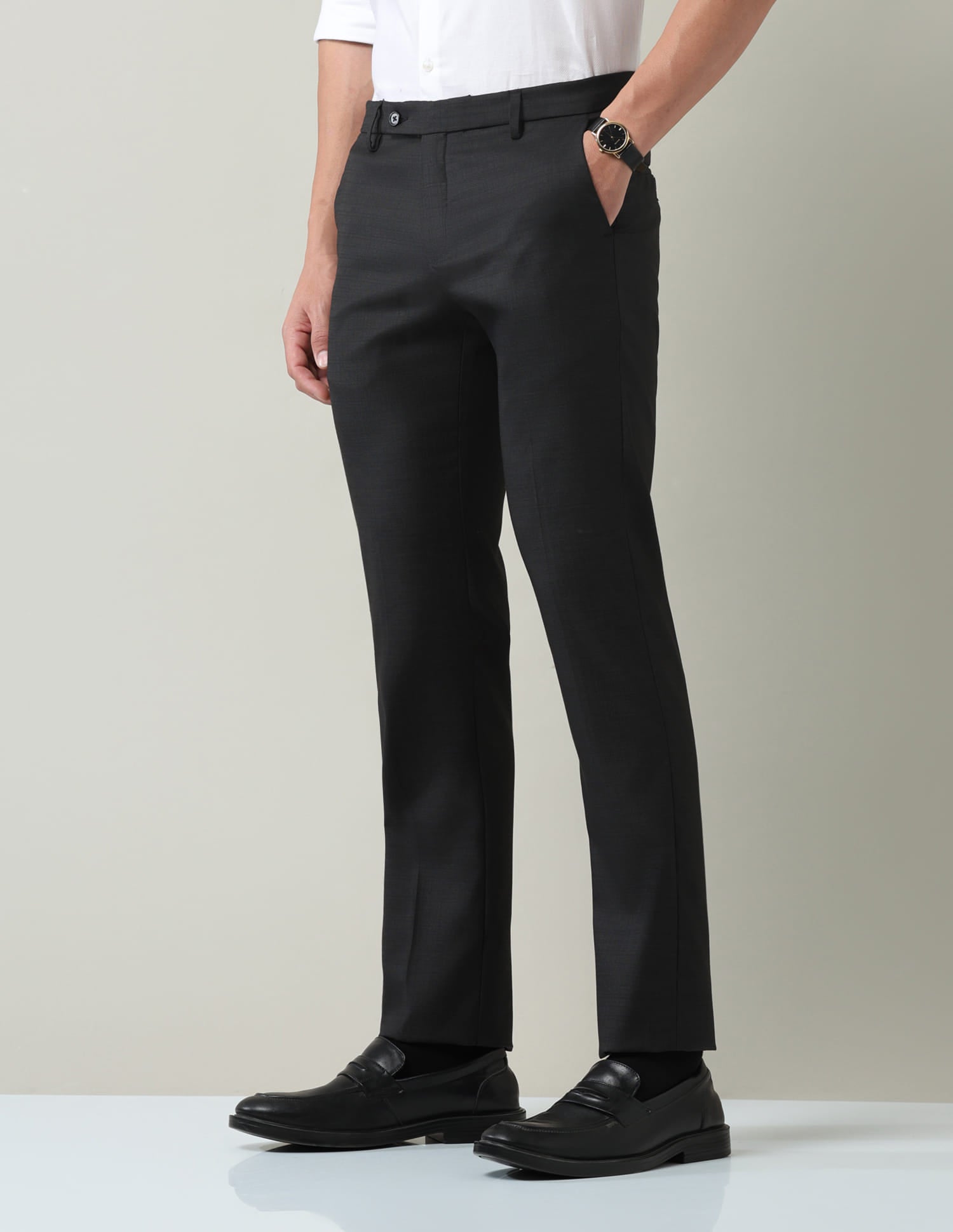 Work Essentials Solid Slim Fit Dobby Trousers