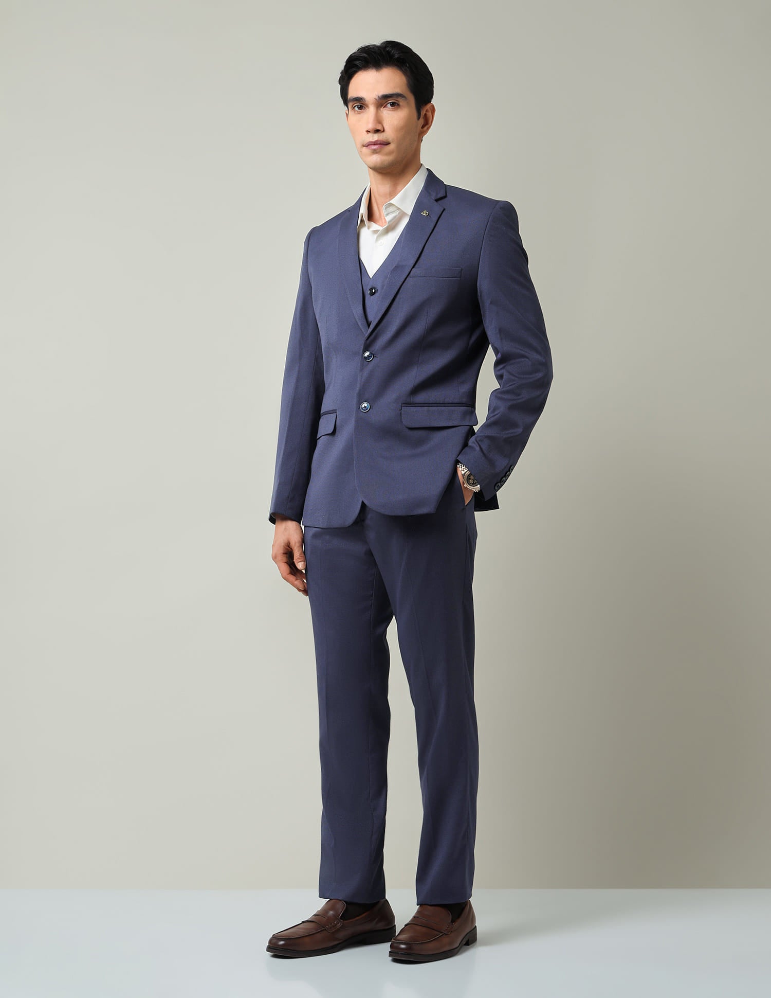 Boardroom Essential Solid Regular Fit Dobby Weave Suit