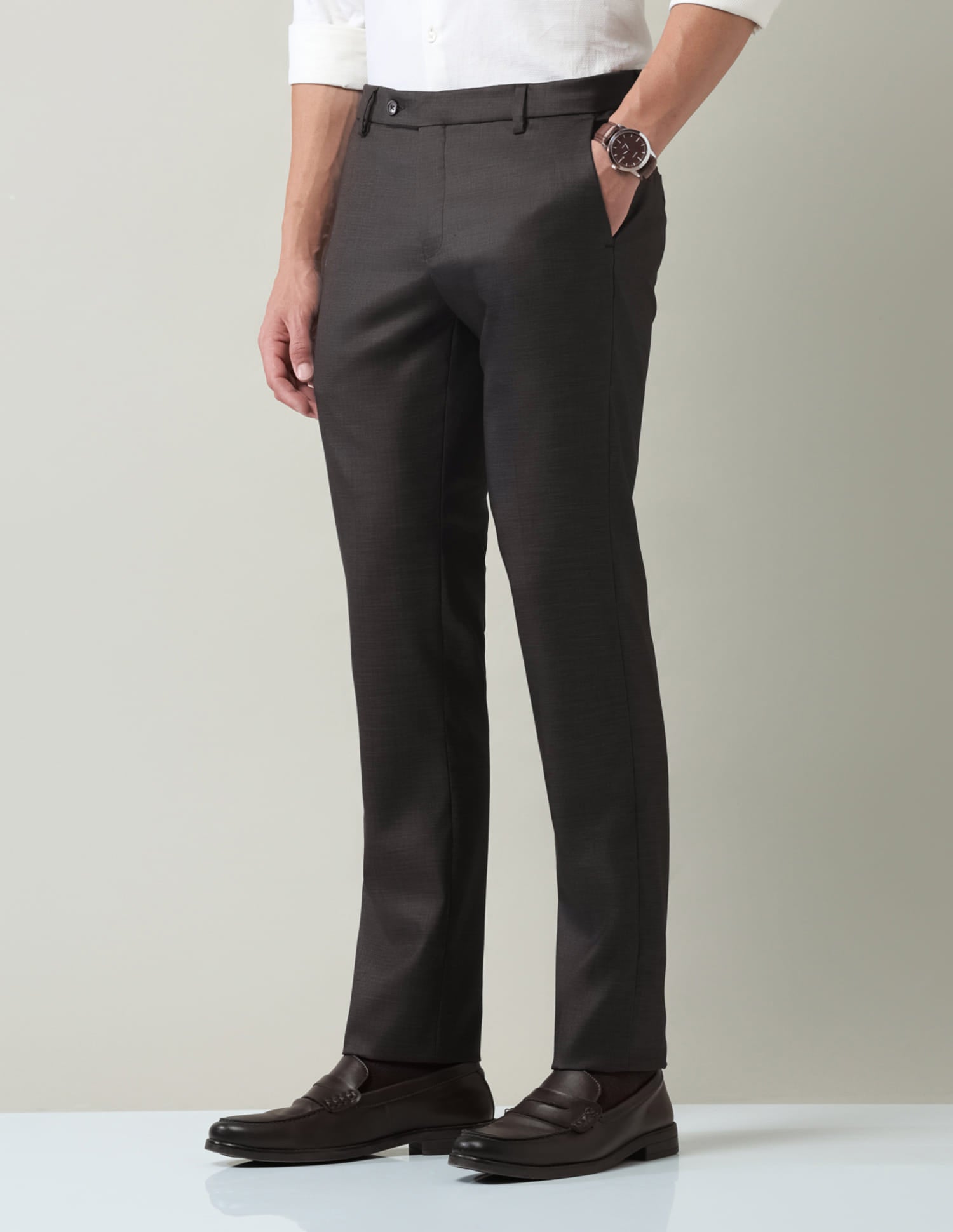 Work Essentials Solid Slim Fit Dobby Trousers