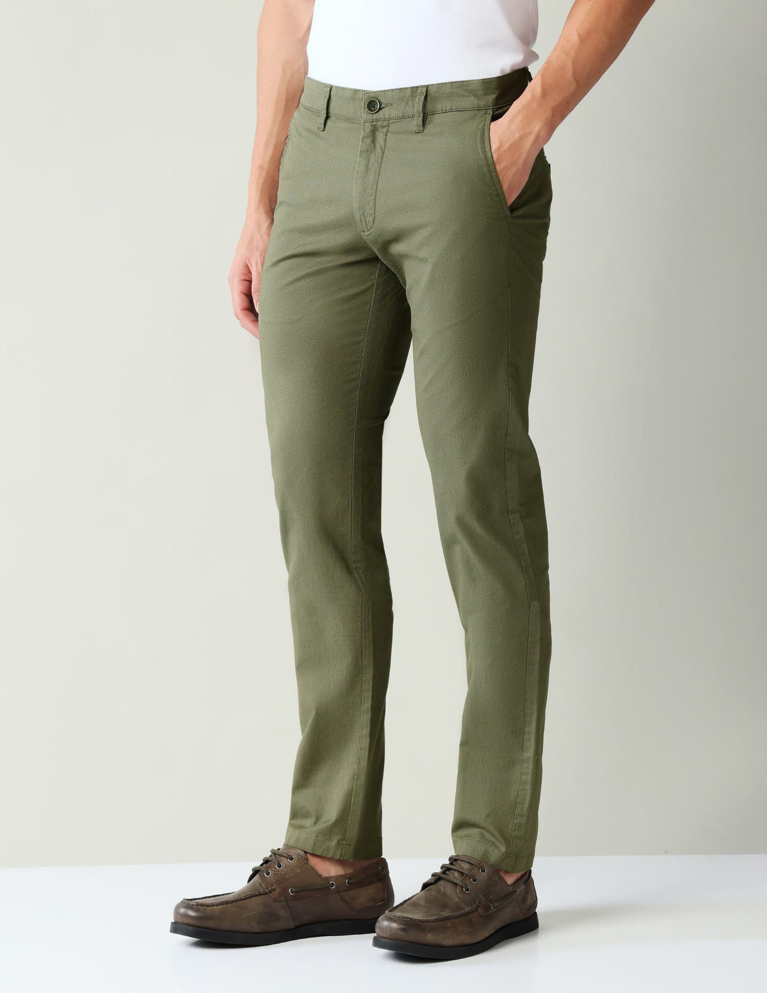 Textured Mid-Rise Slim Fit Trousers