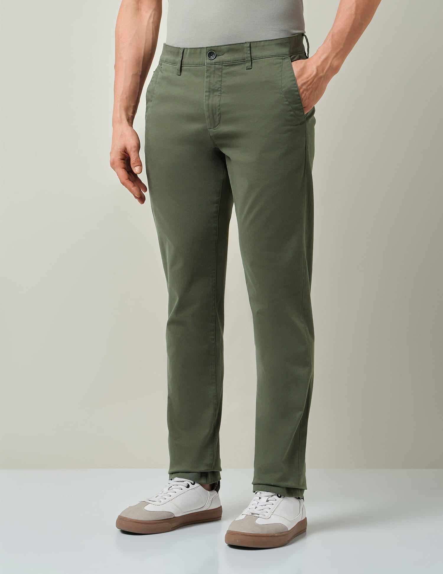 Work Essentials Solid Slim Fit Dobby Trousers