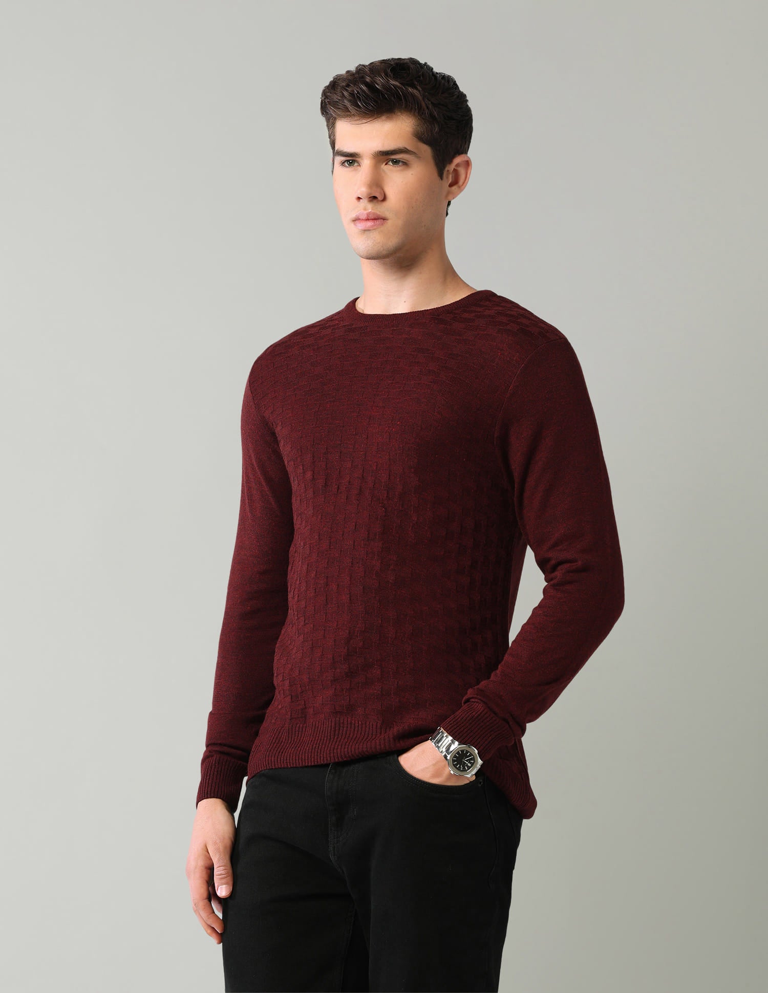 Patterned Knit Mens Sweater