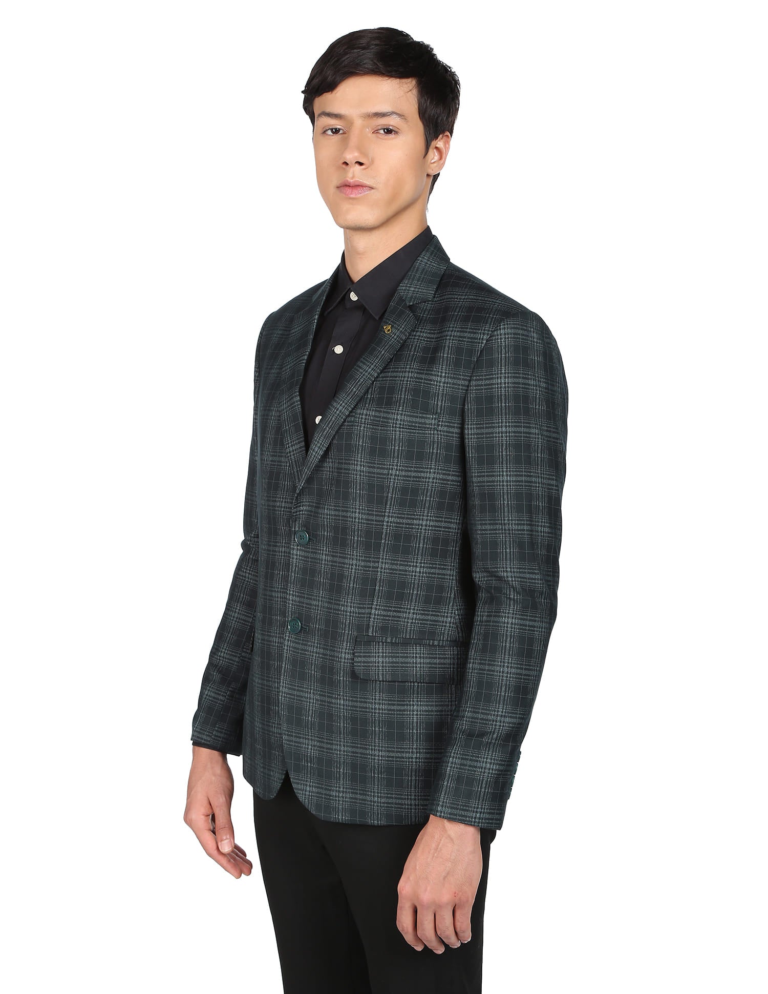 Patterned Weave Tartan Check Formal Blazer