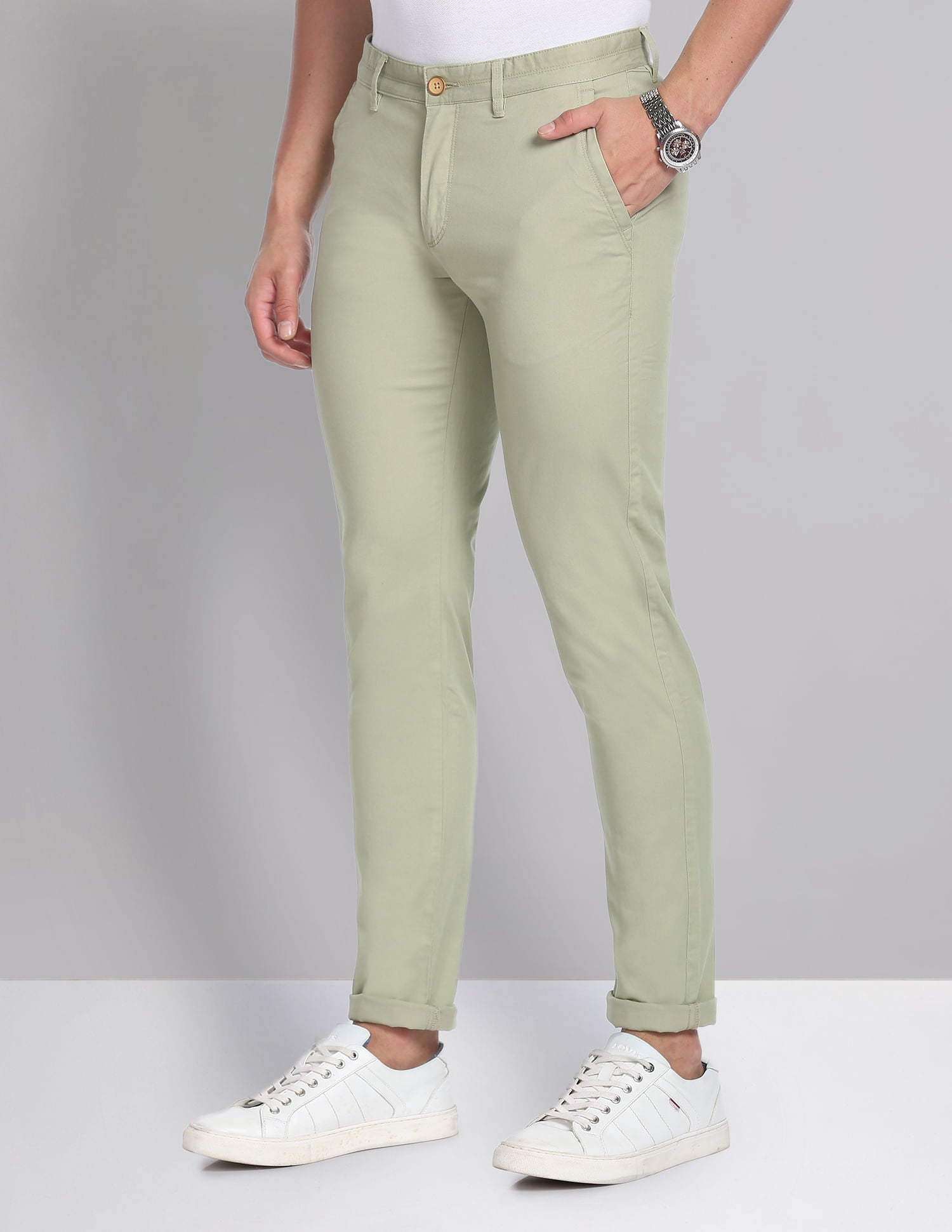 Regular Solid Twill Casual Chinos