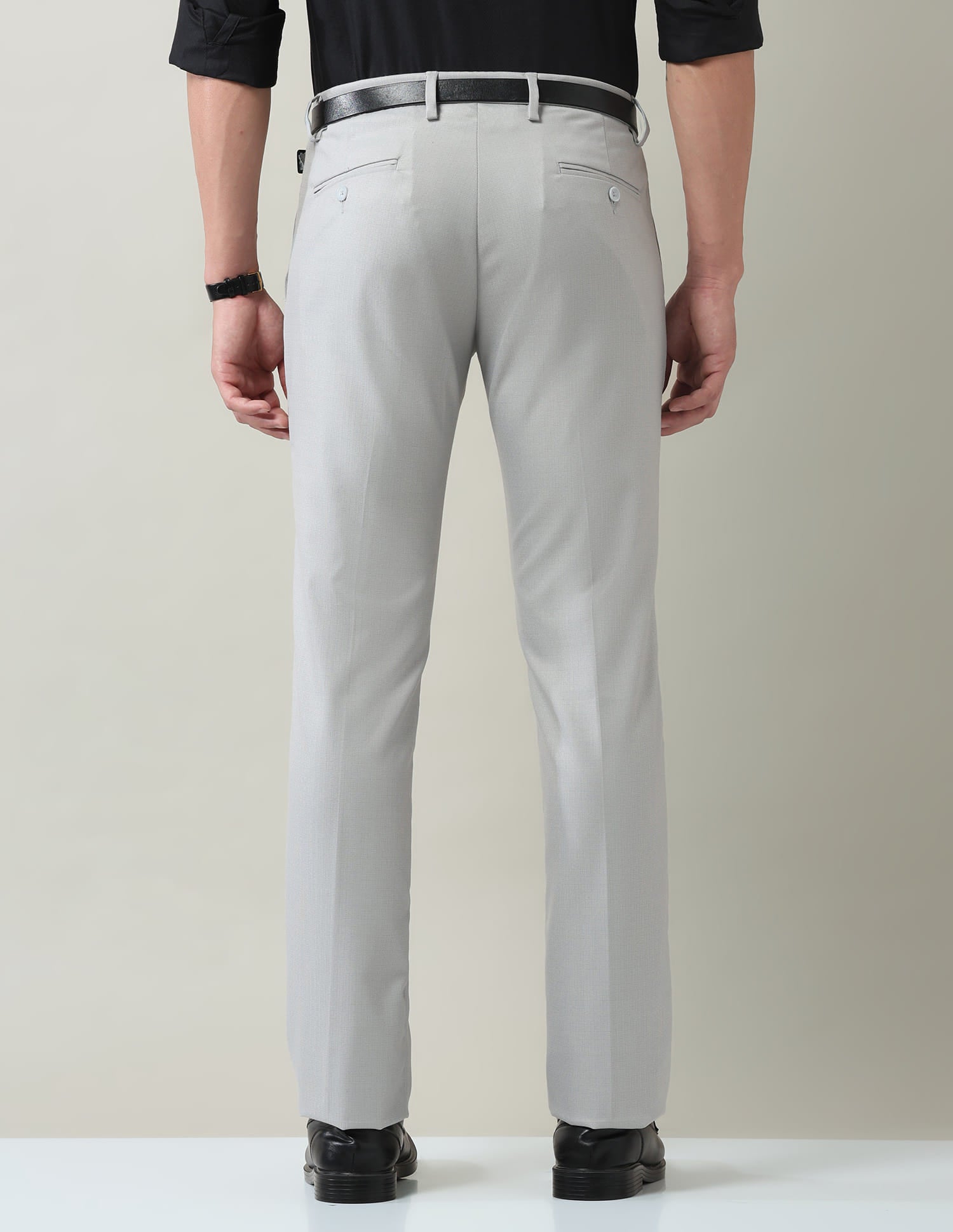 Work Essentials Solid Slim Fit Dobby Trousers