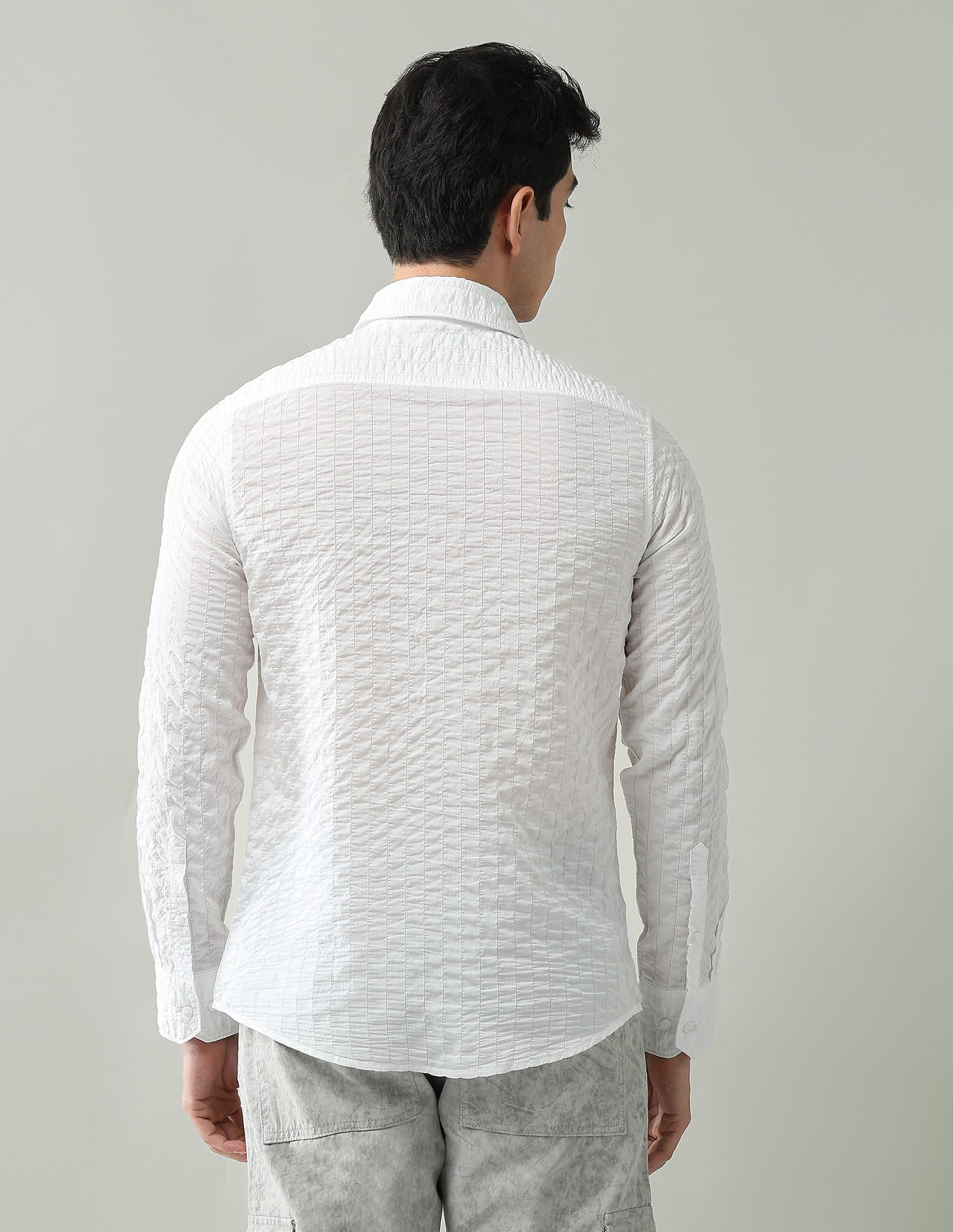 Noir Luxe Vertical Striped Slim Fit Dobby Weave Shirt