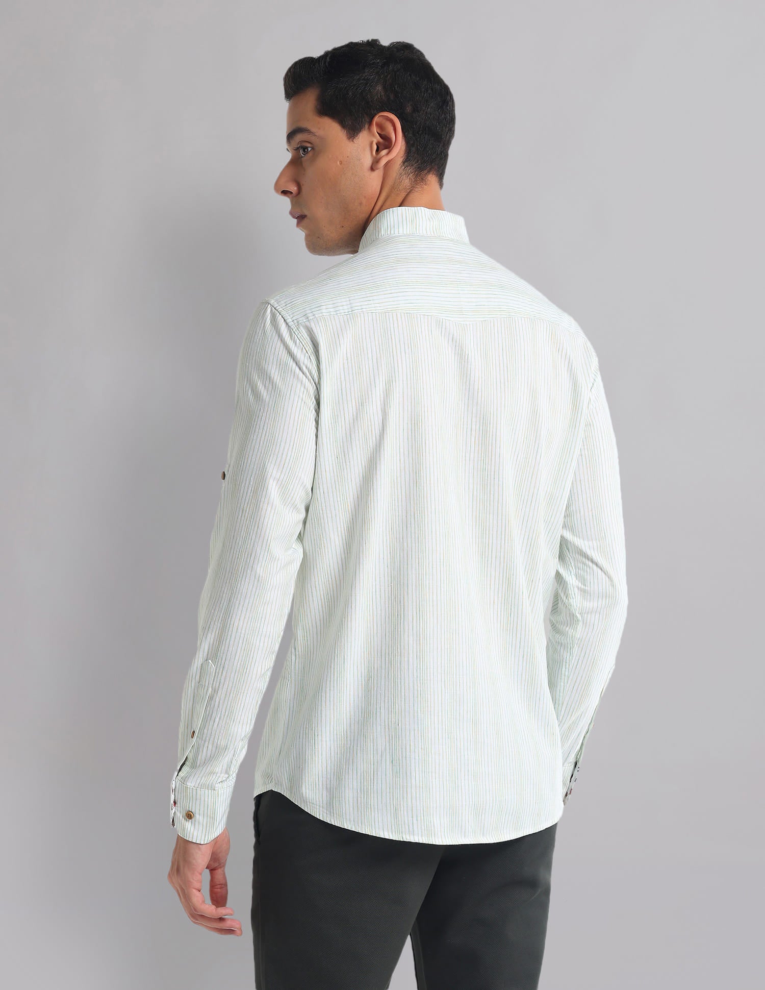 Vertical Stripe Mandarin Collar Indie Shirt