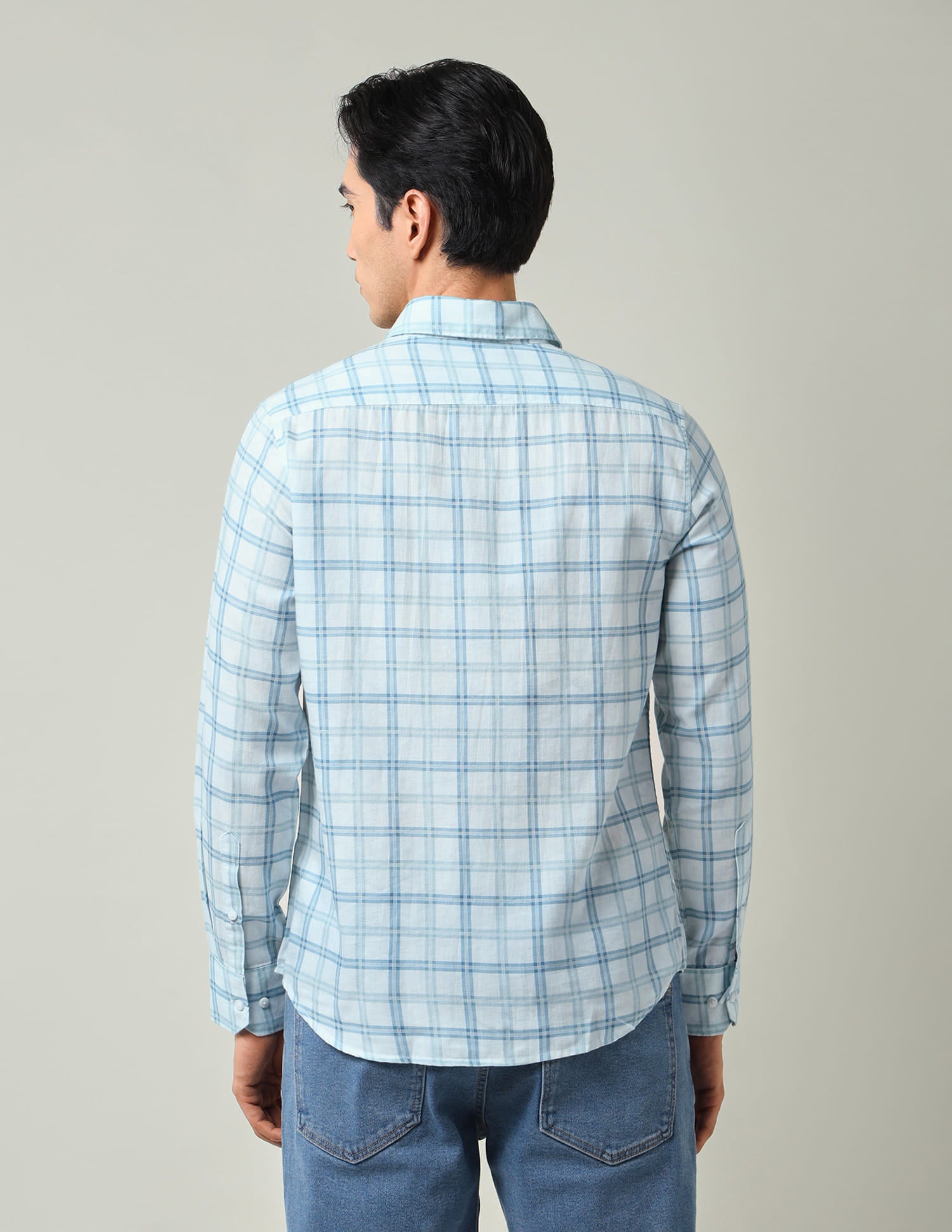 Windowpane Checked Slim Fit Twill Shirt