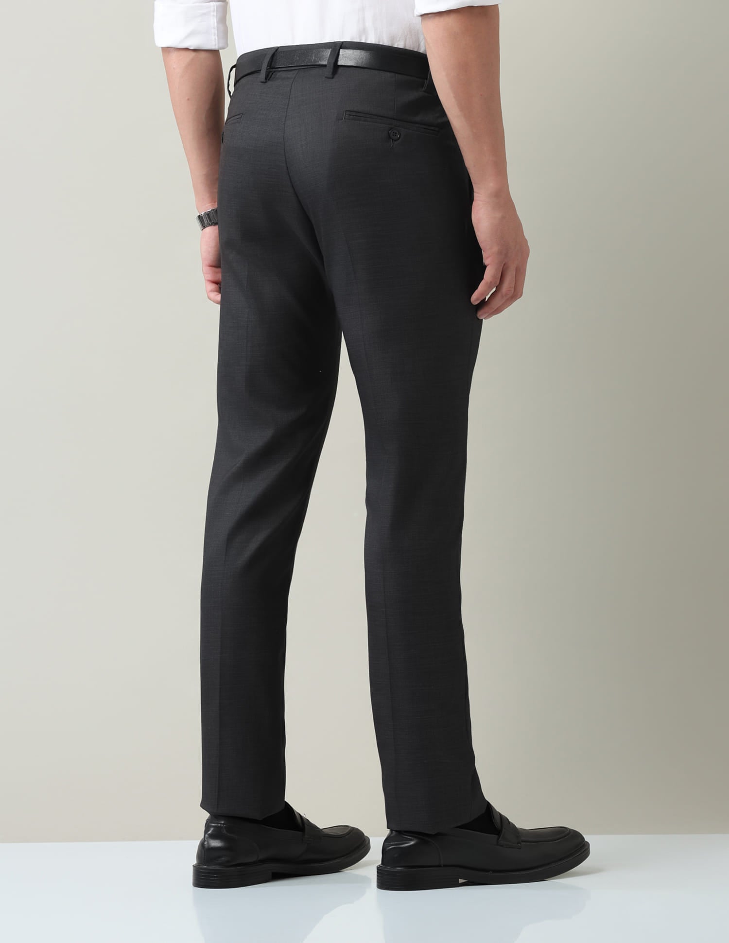 Work Essentials Solid Slim Fit Dobby Trousers