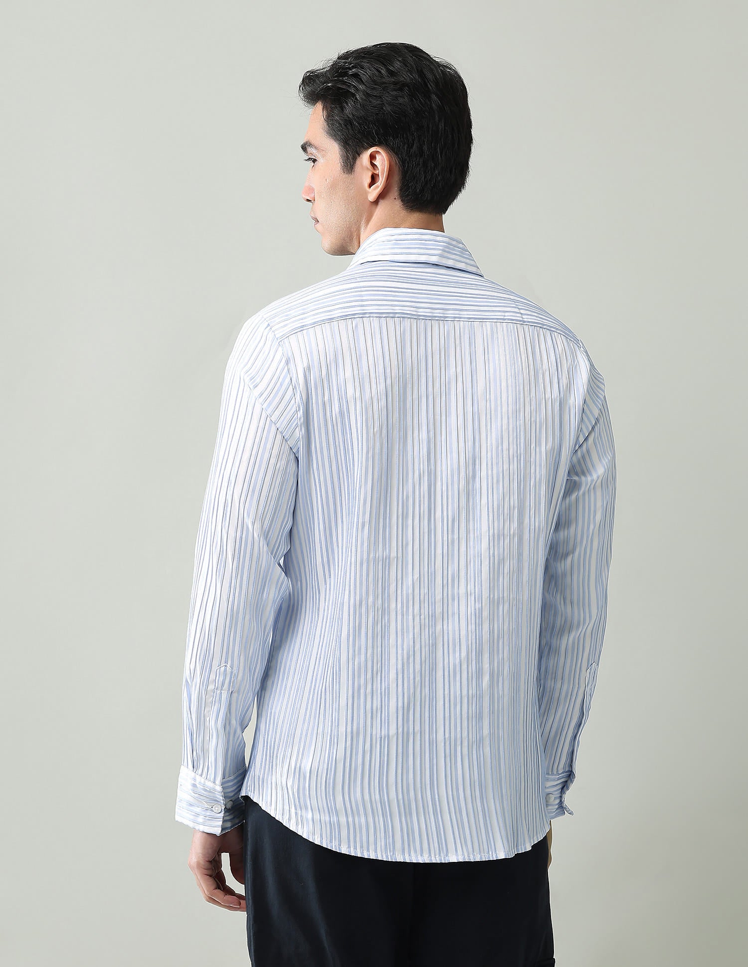 Noir Luxe Vertical Striped Slim Fit Dobby Weave Shirt