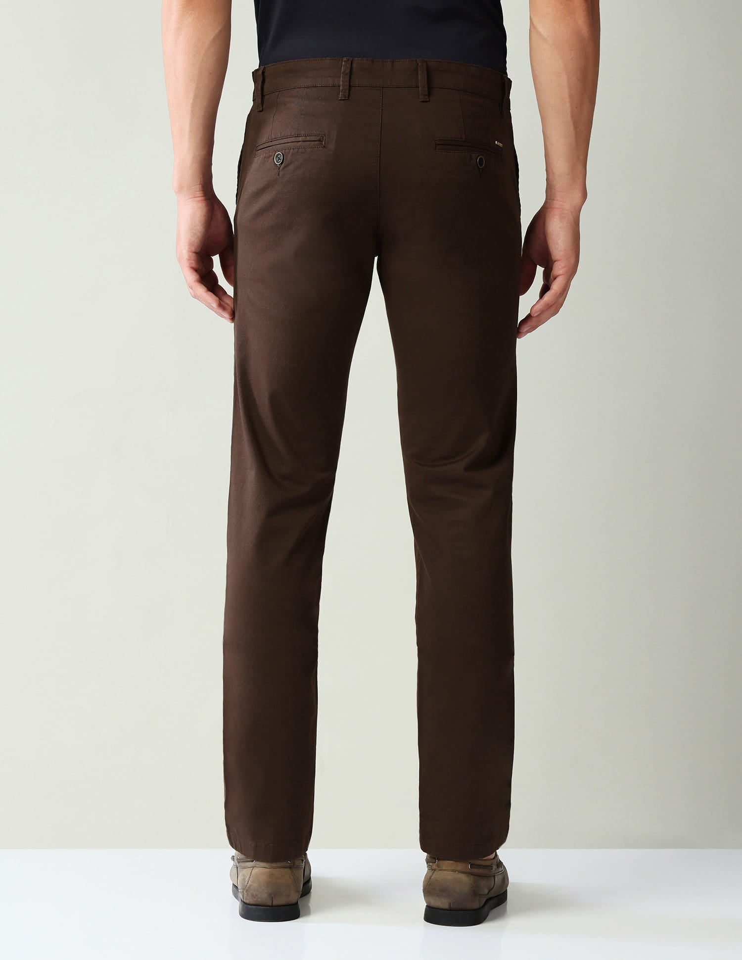 Solid Mid-Rise Slim Fit Trousers