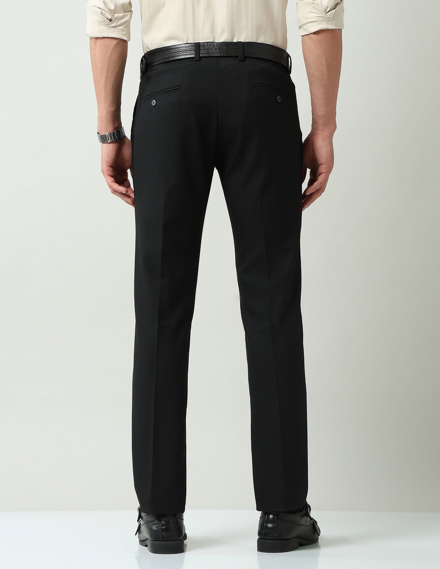 Corporate Core Textured Mid Rise Regular Fit Trousers