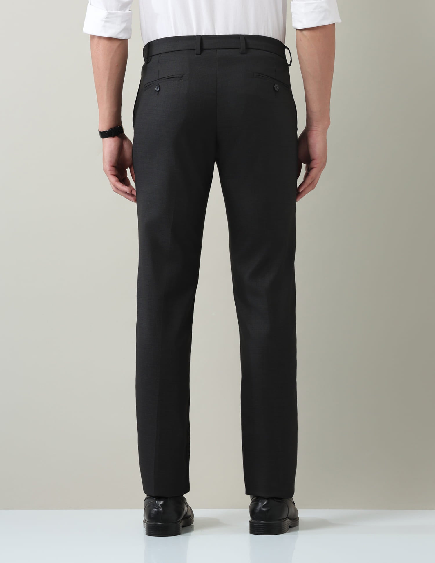 Work Essentials Solid Slim Fit Dobby Trousers