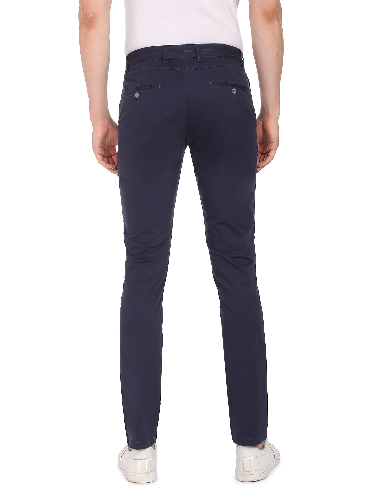 Slim Fit Flat Front Solid Casual Chinos