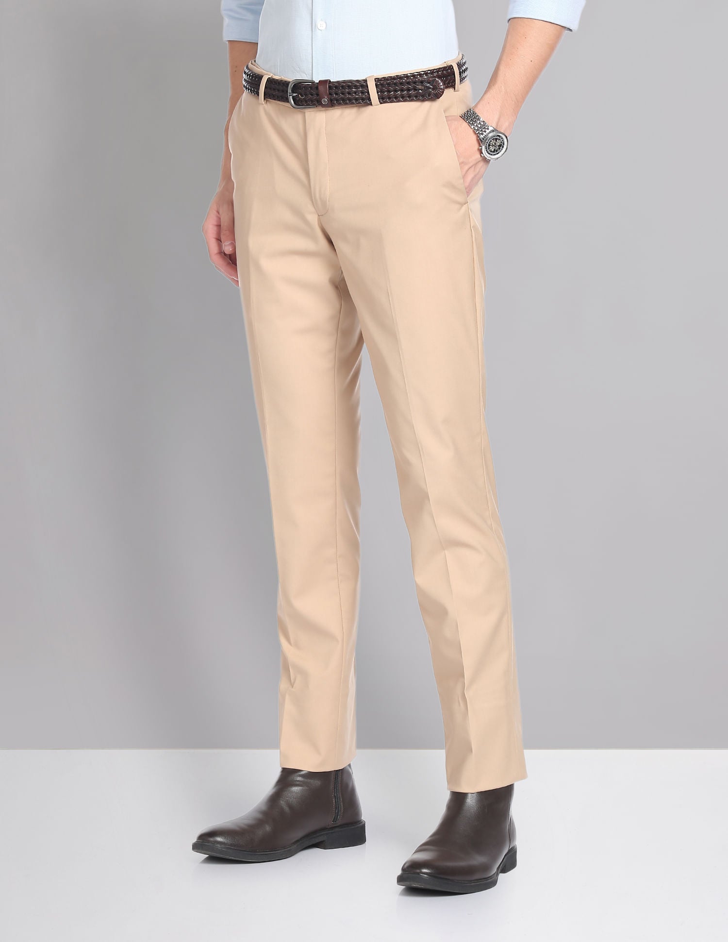 Ultimate Sophistication Twill weave Solid Autoflex Formal Trousers