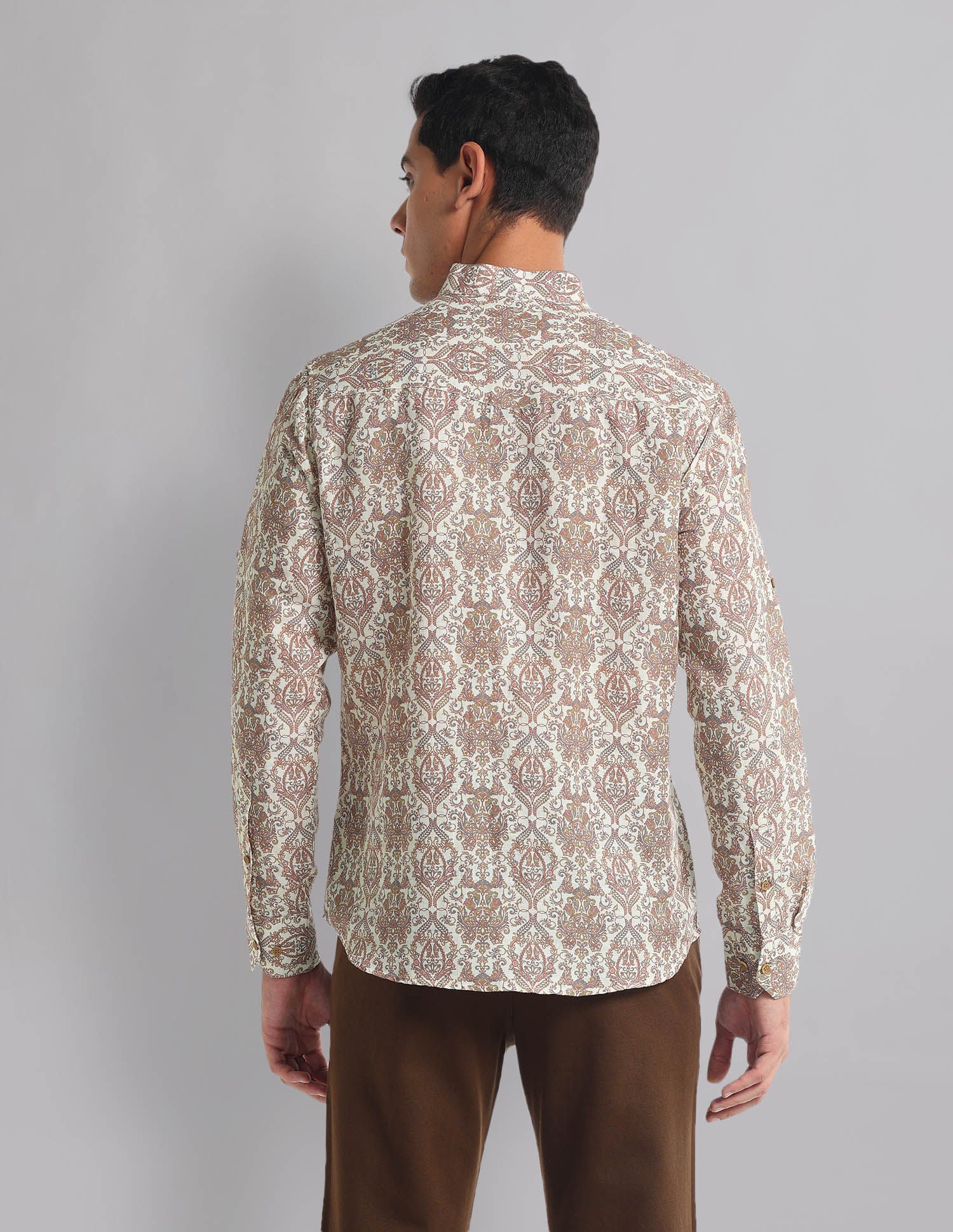 Paisley Motif Print Mandarin Collar Indie Shirt