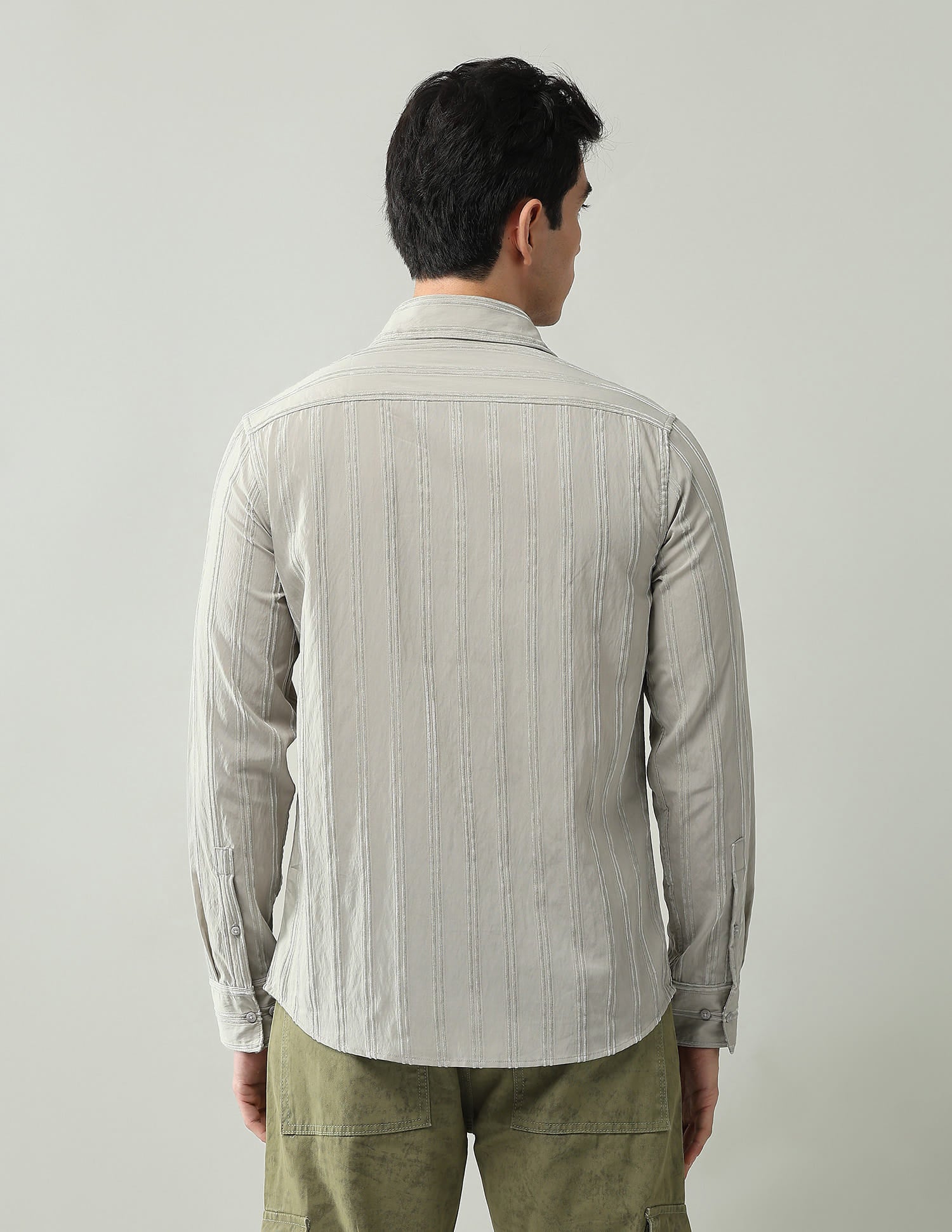 Noir Luxe Vertical Striped Slim Fit Dobby Weave Shirt