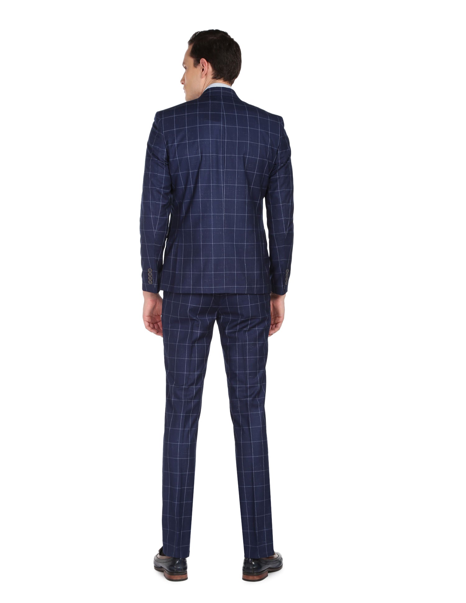Office Staple Tailored Fit Windowpane Check Three Piece Suit
