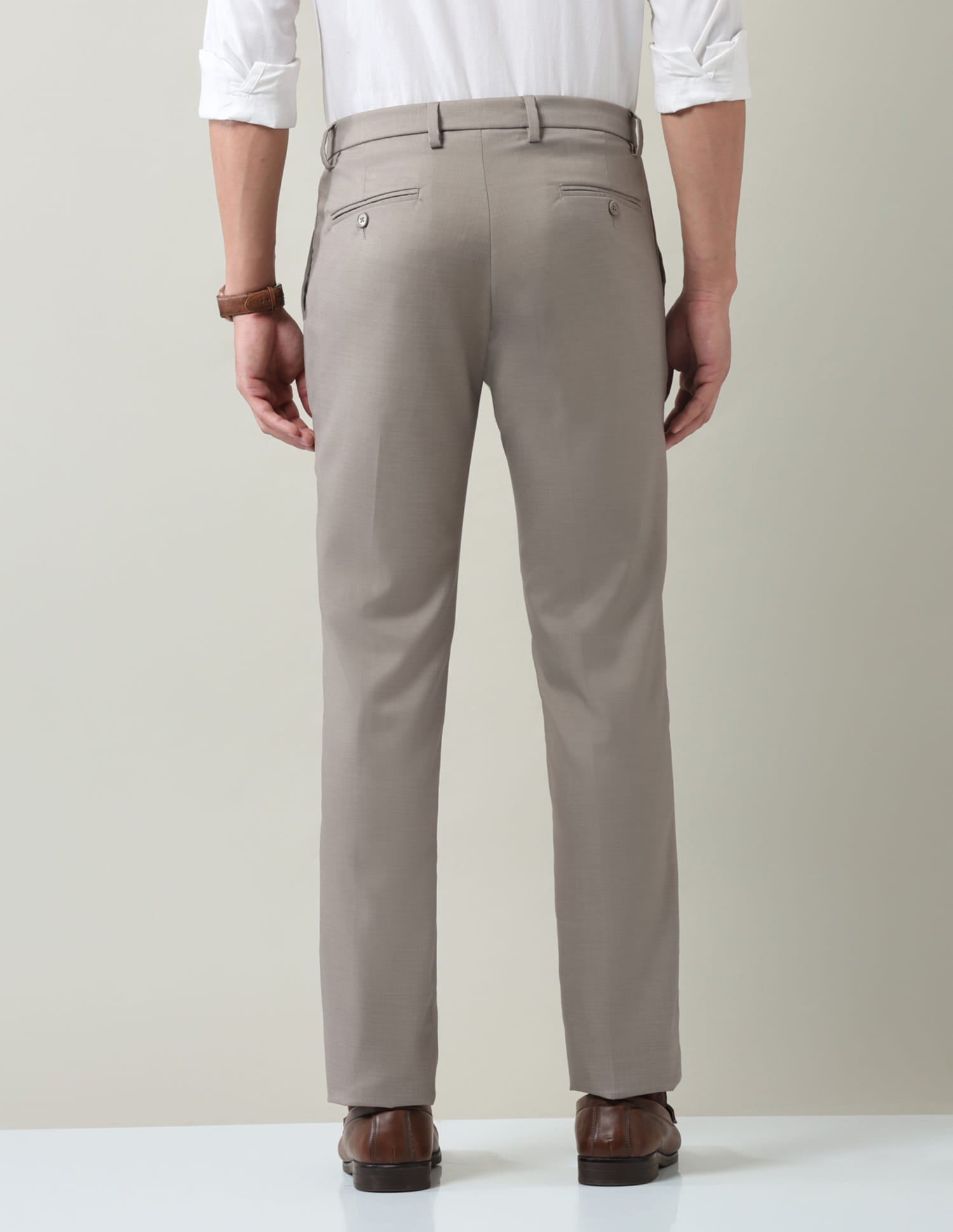 Work Essentials Solid Slim Fit Dobby Trousers