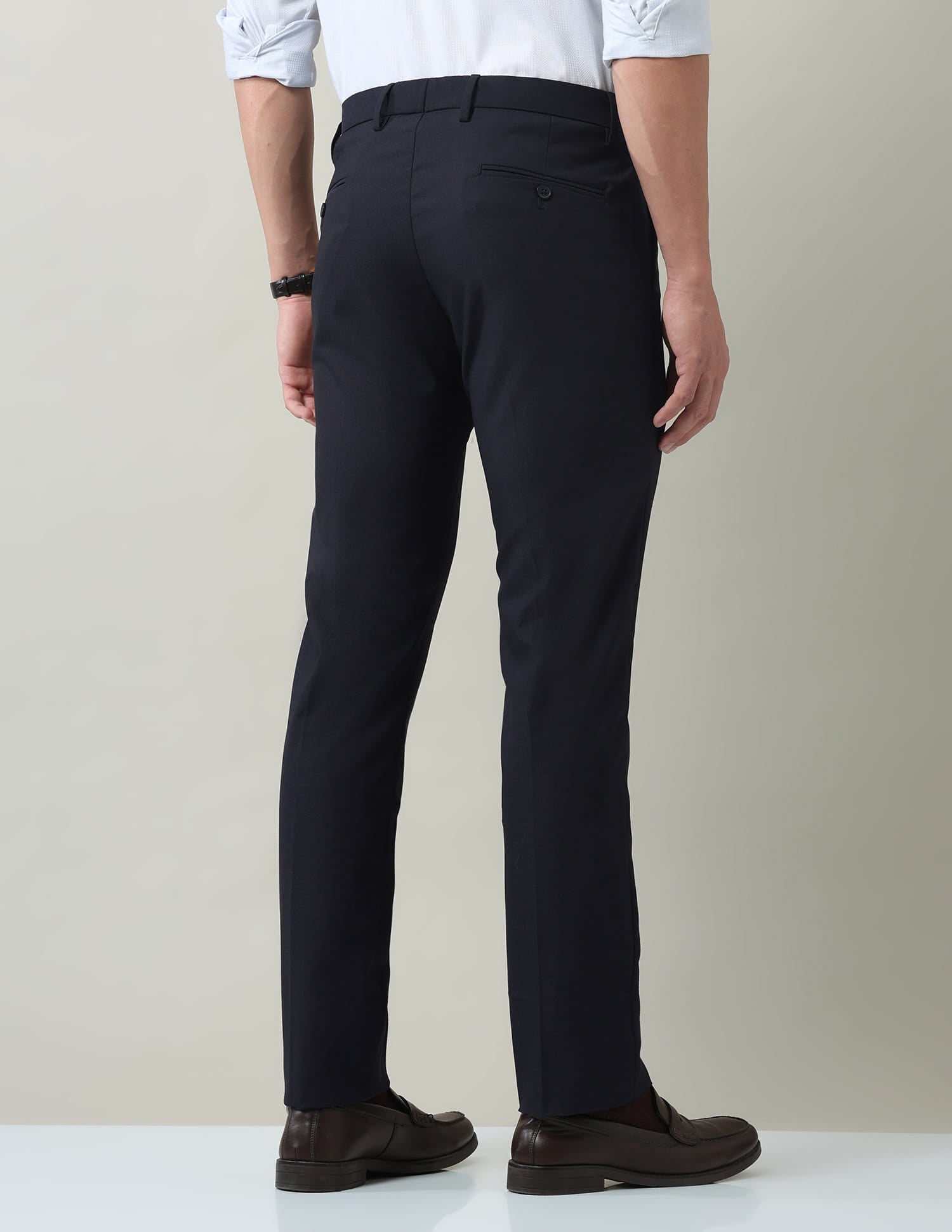 Solid Regular Fit Dobby Trousers
