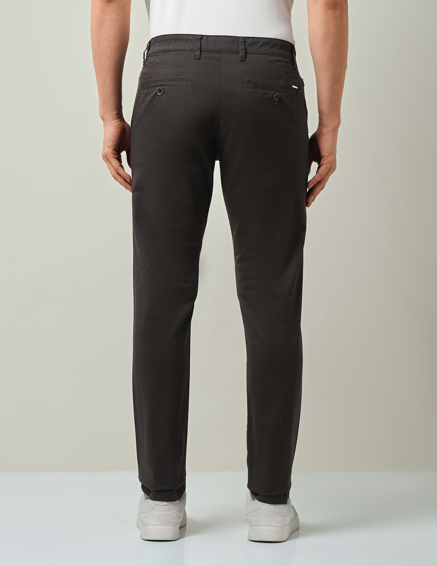 Work Essentials Solid Slim Fit Dobby Trousers