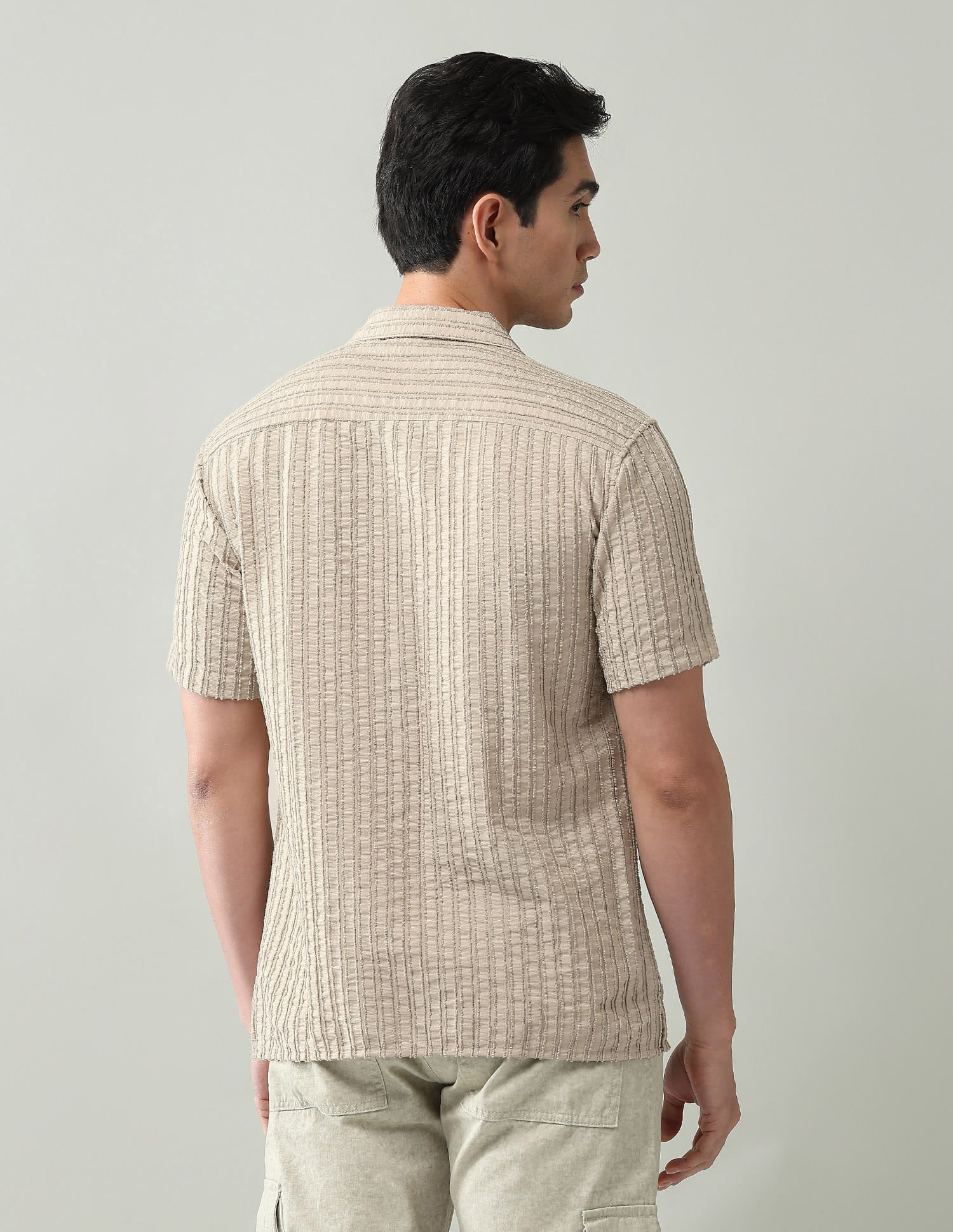 Vertical Striped Slim Fit Dobby Weave Shirt