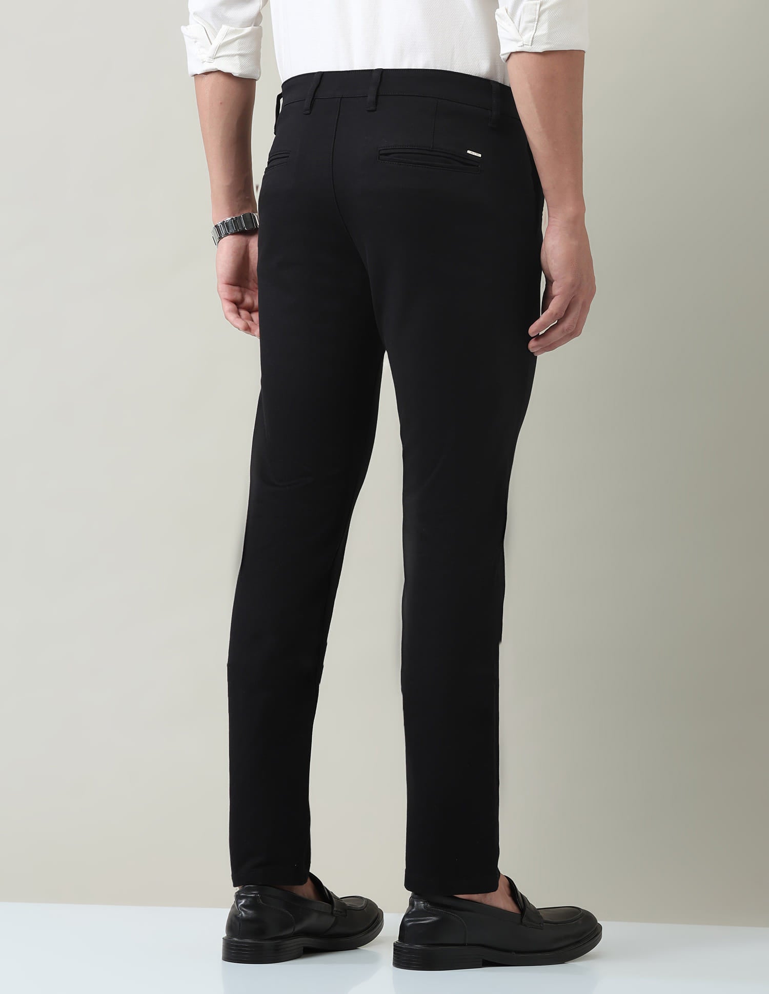 Work Essentials Solid Slim Fit Dobby Trousers